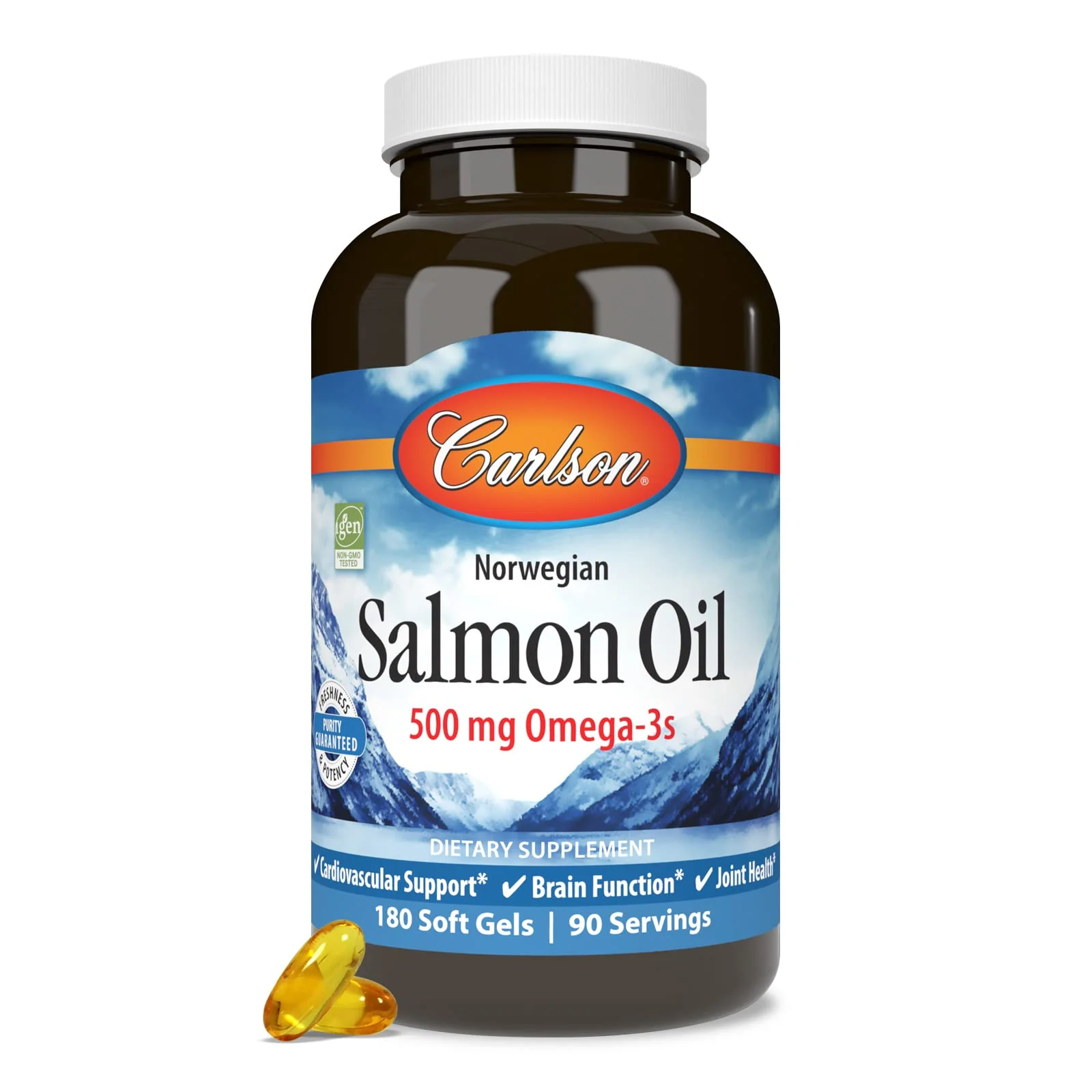 Carlson Salmon Oil 500 mg Omega-3 — Norwegian Wild-Caught, Sustainably Sourced, 180 Softgels - Image 12