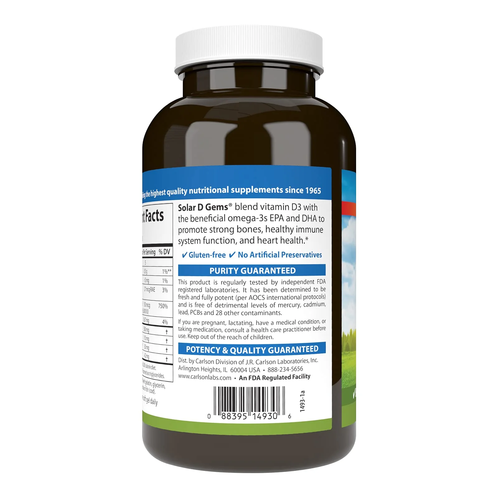 Carlson Solar D Gems: Vitamin D3 6000 IU + Omega-3 (EPA/DHA), Lemon, 360 Softgels - Image 3