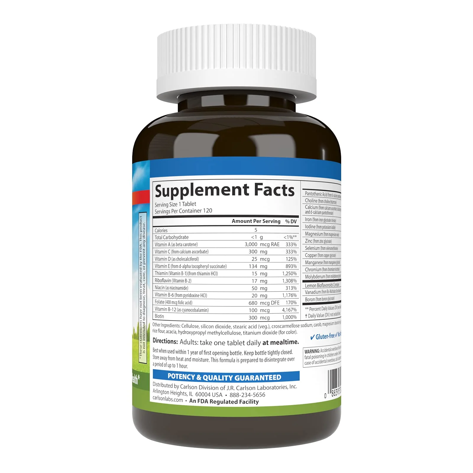 Carlson Super 1 Daily Multivitamin - Vegetarian Formula, 120 Tablets - Image 3