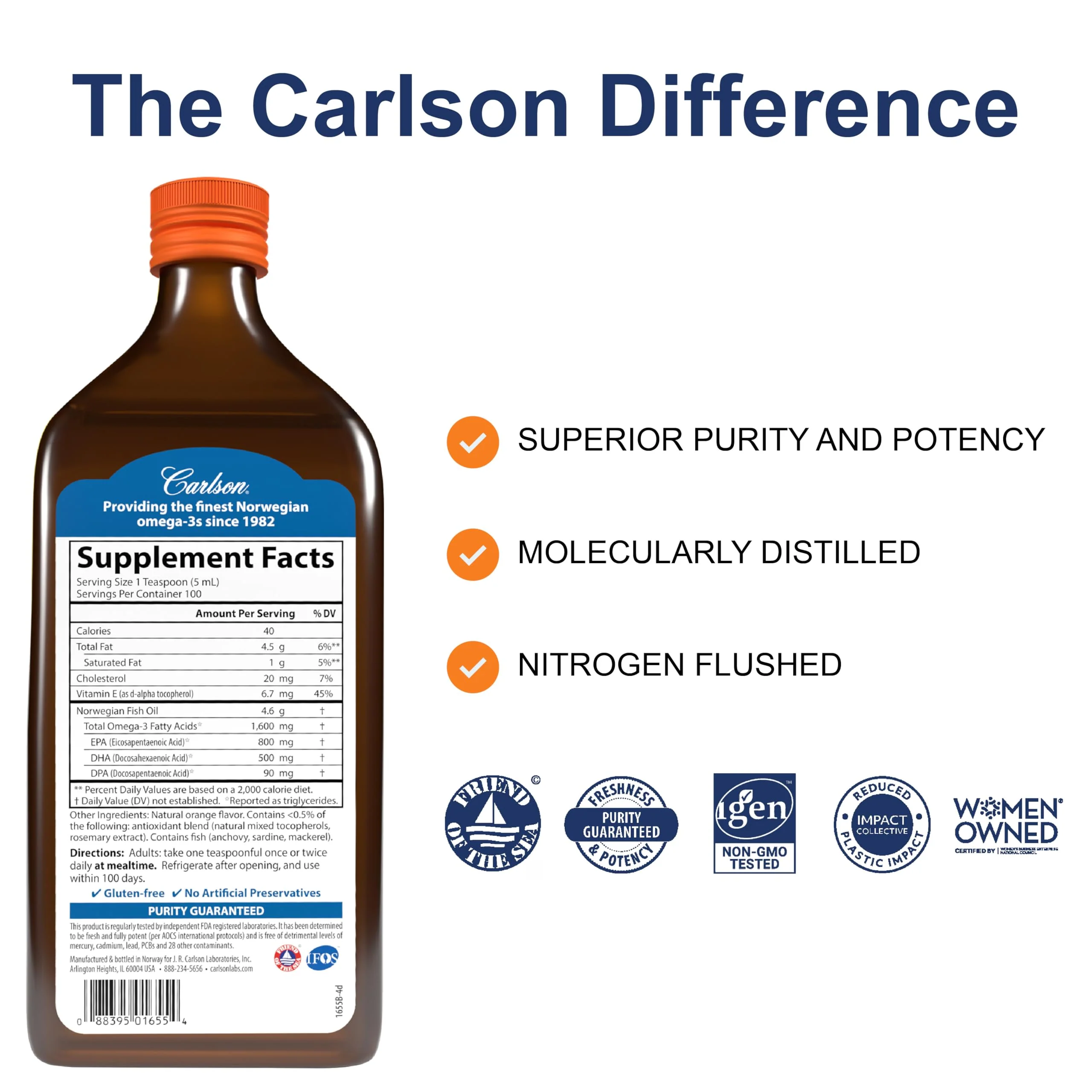 Carlson The Very Finest Fish Oil 1600 mg Omega-3s — Norwegian, Wild-Caught, Sustainably Sourced - Image 2