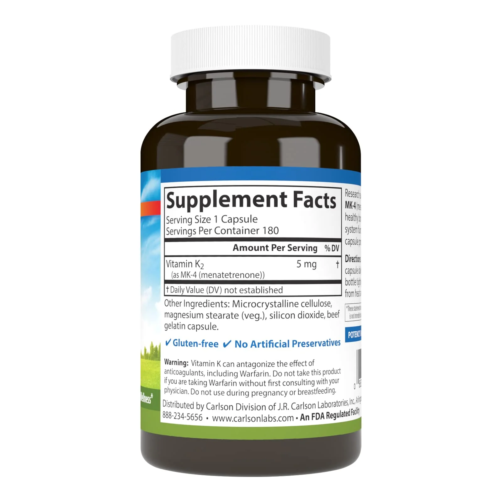 Carlson Vitamin K2 MK-4 (Menatetrenone) - Soy-Free, 180 Capsules | Bone & Heart Health - Image 2