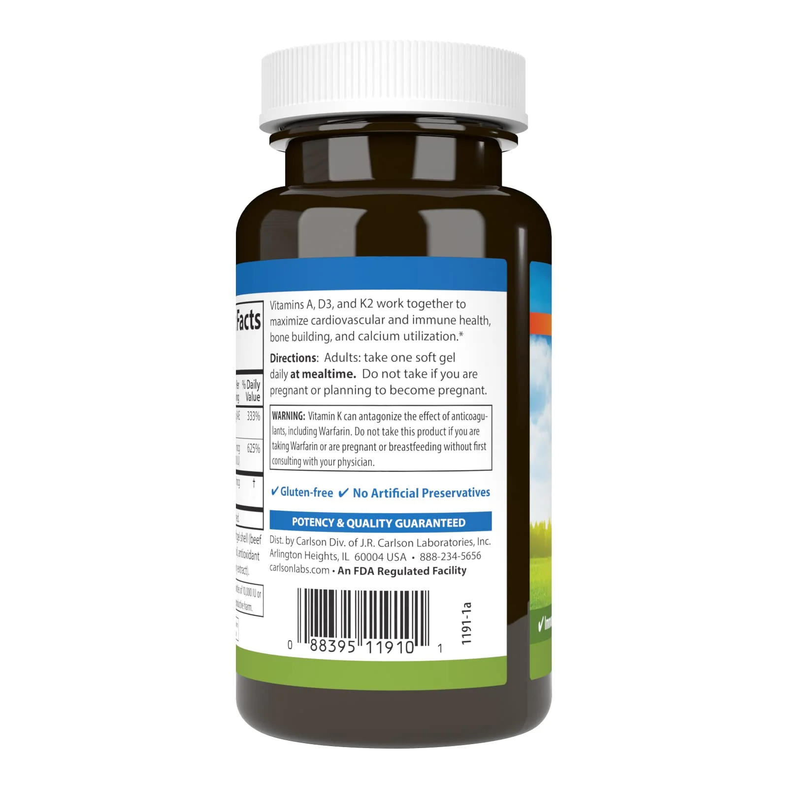 Carlson Vitamins A, D3, K2 3000 mcg RAE A, 125 mcg D3, 90 mcg K2 MK-7 | 120 Soft Gels - Image 3