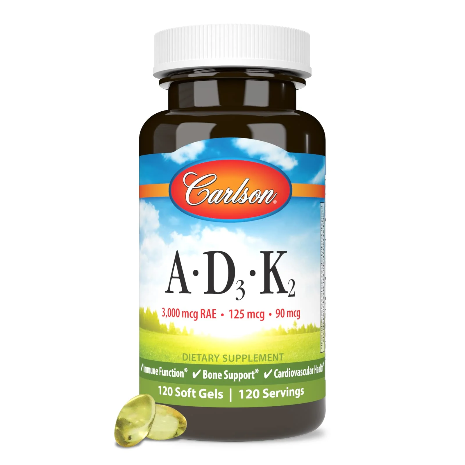 Carlson Vitamins A, D3, K2 3000 mcg RAE A, 125 mcg D3, 90 mcg K2 MK-7 | 120 Soft Gels - Image 5
