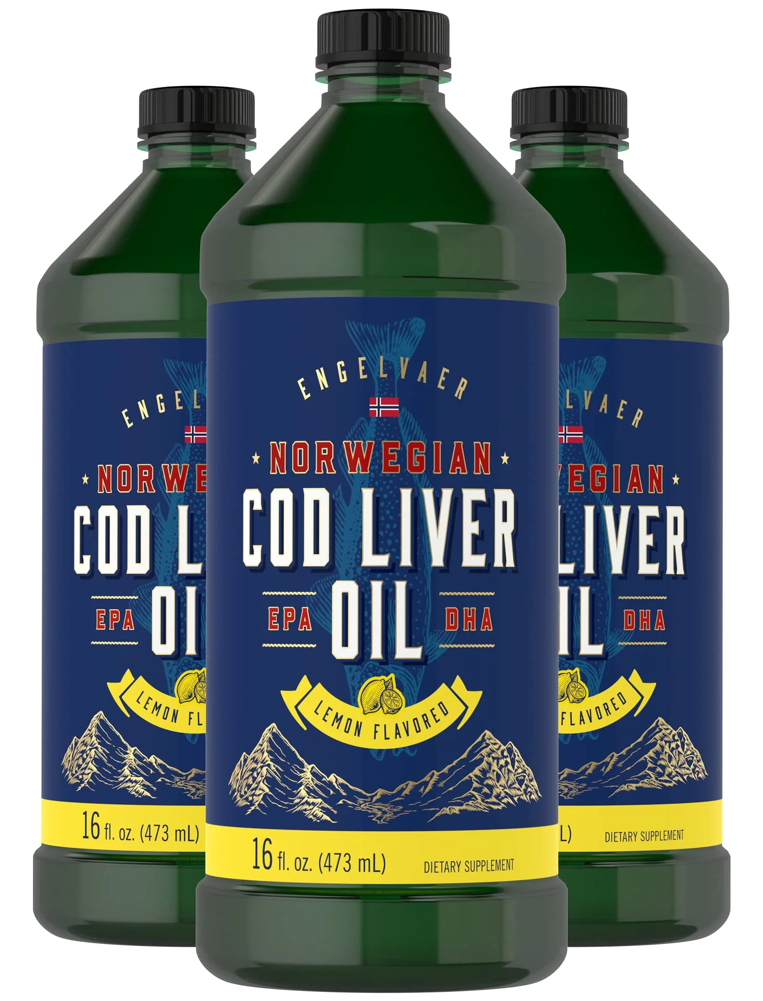 Carlyle Cod Liver Oil Liquid Lemon | 16 oz x3 Bottles | Norwegian, Gluten Free, Non-GMO