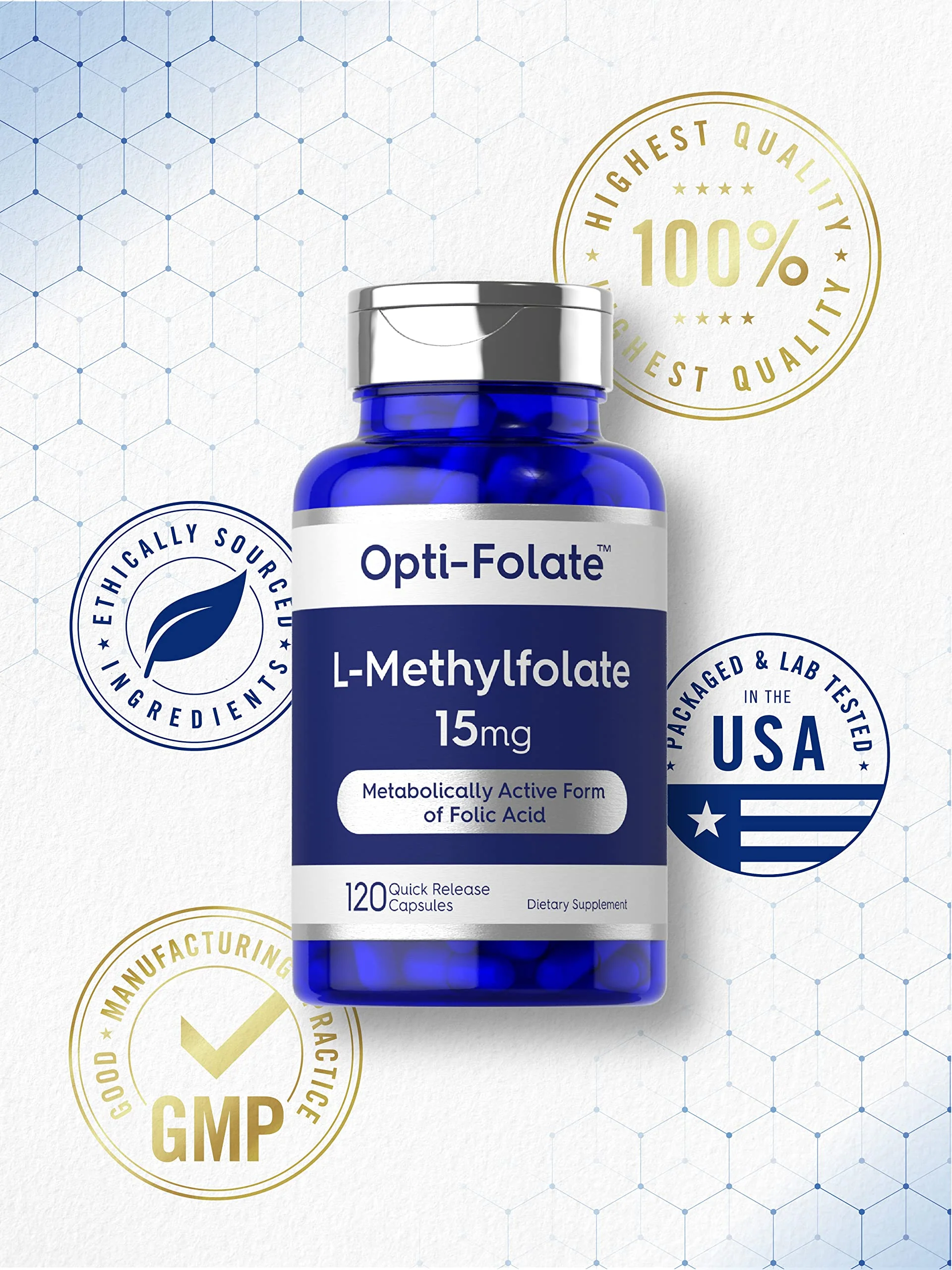 Carlyle L-Methylfolate 15mg - 120 Capsules | Non-GMO, Gluten Free | Opti-Folate - Image 5