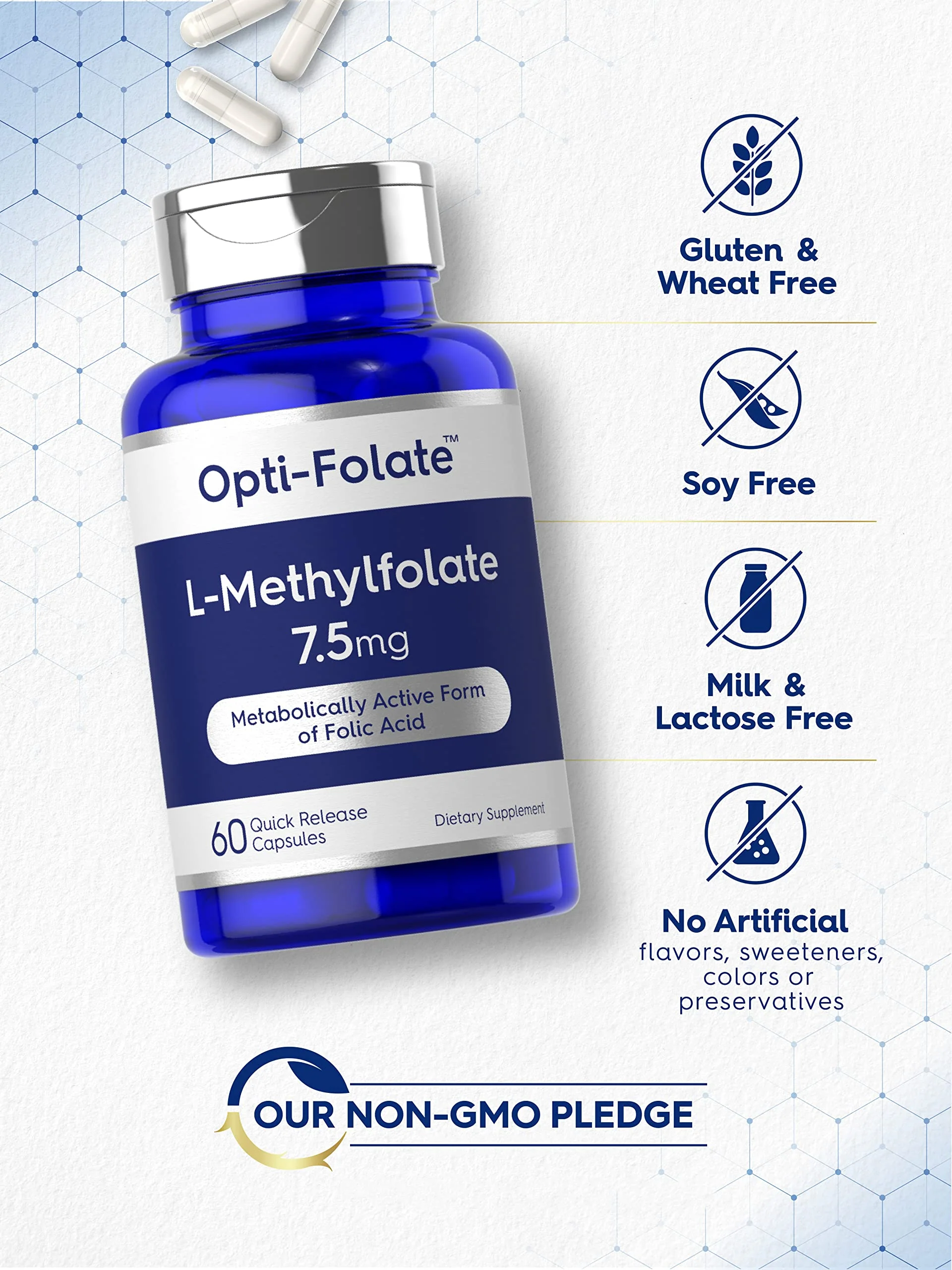 Carlyle L-Methylfolate 7.5 mg | 60 Capsules | Optimized & Activated | Non-GMO, Gluten Free | 5-MTHF Methyl Folate | Opti-Folate (Pack of 2) - Image 4