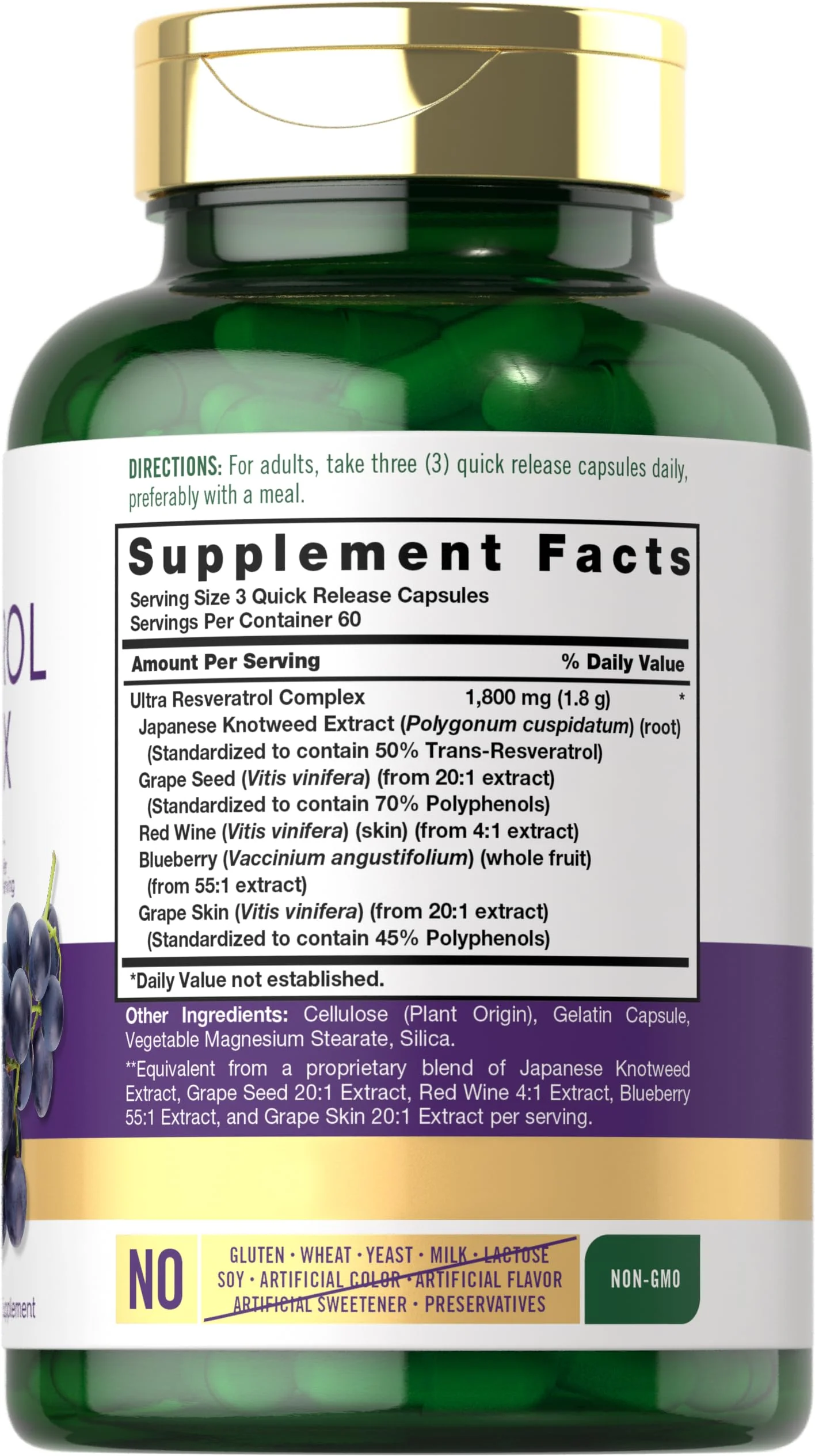 Carlyle Resveratrol 1800mg Supplement – 180 Capsules, Non-GMO & Gluten Free | Pack of 2 - Image 2
