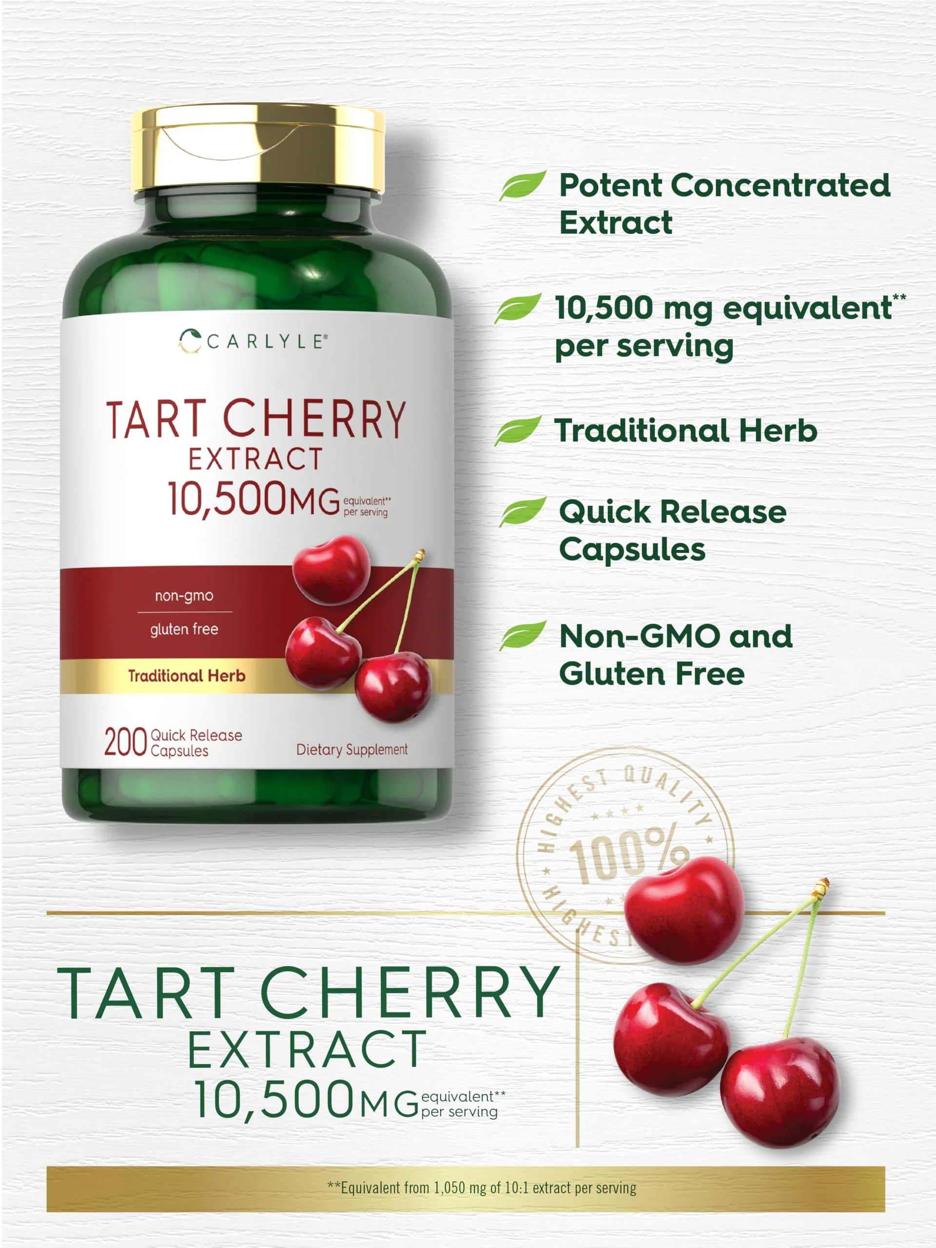 Carlyle Tart Cherry Capsules – 10,500mg, Pack of 2 | Non-GMO, Gluten Free | Tart Cherry Juice Extract - Image 2
