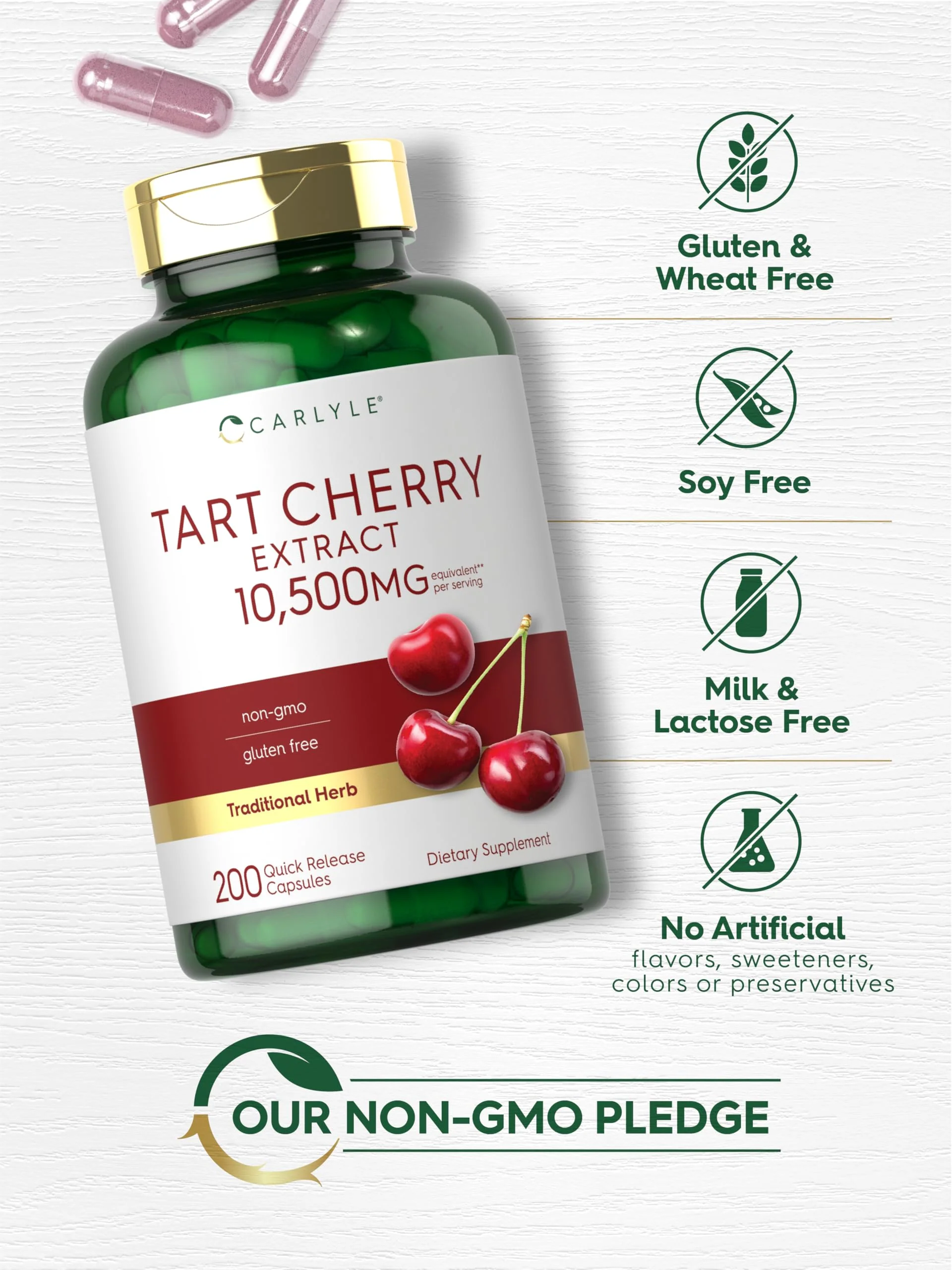 Carlyle Tart Cherry Capsules – 10,500mg, Pack of 2 | Non-GMO, Gluten Free | Tart Cherry Juice Extract - Image 5