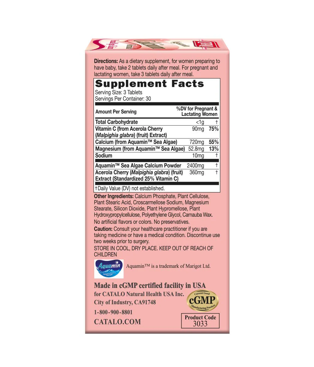 CATALO Vegetarian Calcium for Women - Plant-Based Red Algae Calcium with Magnesium & Vitamin C - 90 Tablets - Image 2