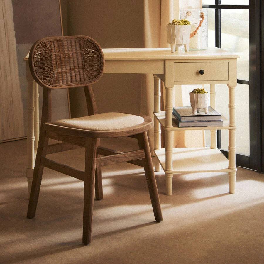 Cebu Beige Fabric and Grey Wash Elm Wood Dining Chair - Image 2
