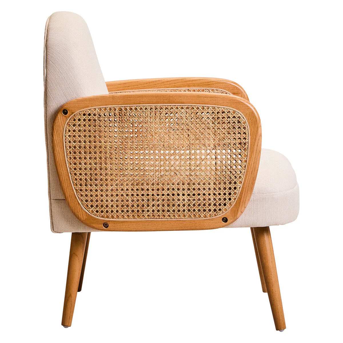 Cebu Ivory Fabric and Cane Chair with Elm Wood Legs - Image 4