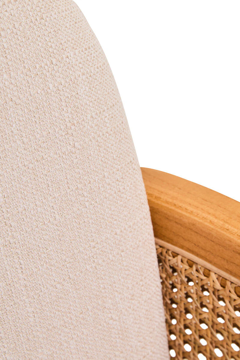 Cebu Ivory Fabric and Cane Chair with Elm Wood Legs - Image 9