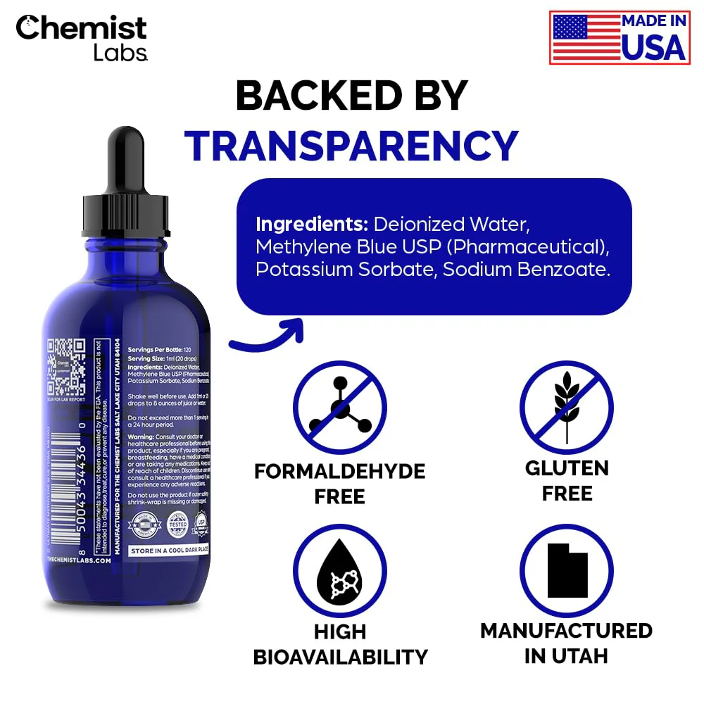 Chemist Labs 1% Methylene Blue Drops – Pharmaceutical Grade, USP, 4oz, USA - Image 7