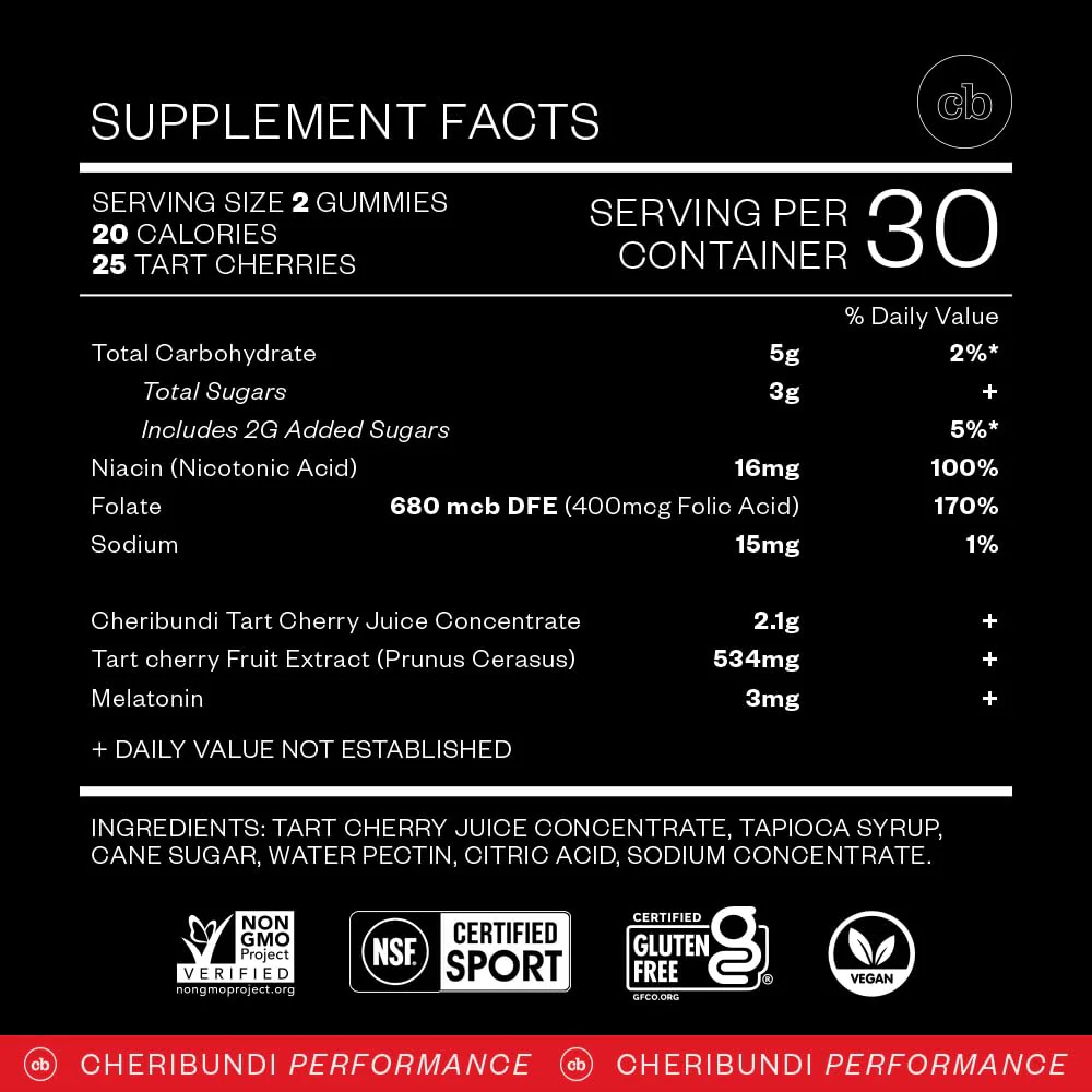 Cheribundi Tart Cherry Gummies Sleep – 25 Cherries, 3 mg Melatonin | 60 Count | Vegan, Gluten-Free, Non-GMO - Image 6