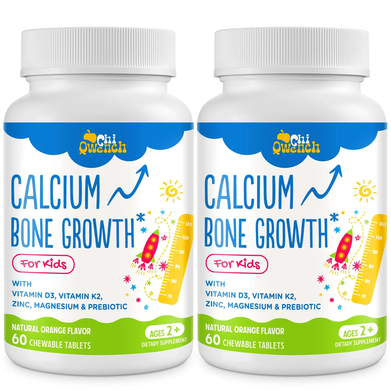 ChiQwench 500 mg Calcium + D3 & K2 with Zinc, Magnesium & Prebiotics – Orange Chewables for Kids’ Bone Health, Gluten Free, 120 Tabs - Image 8