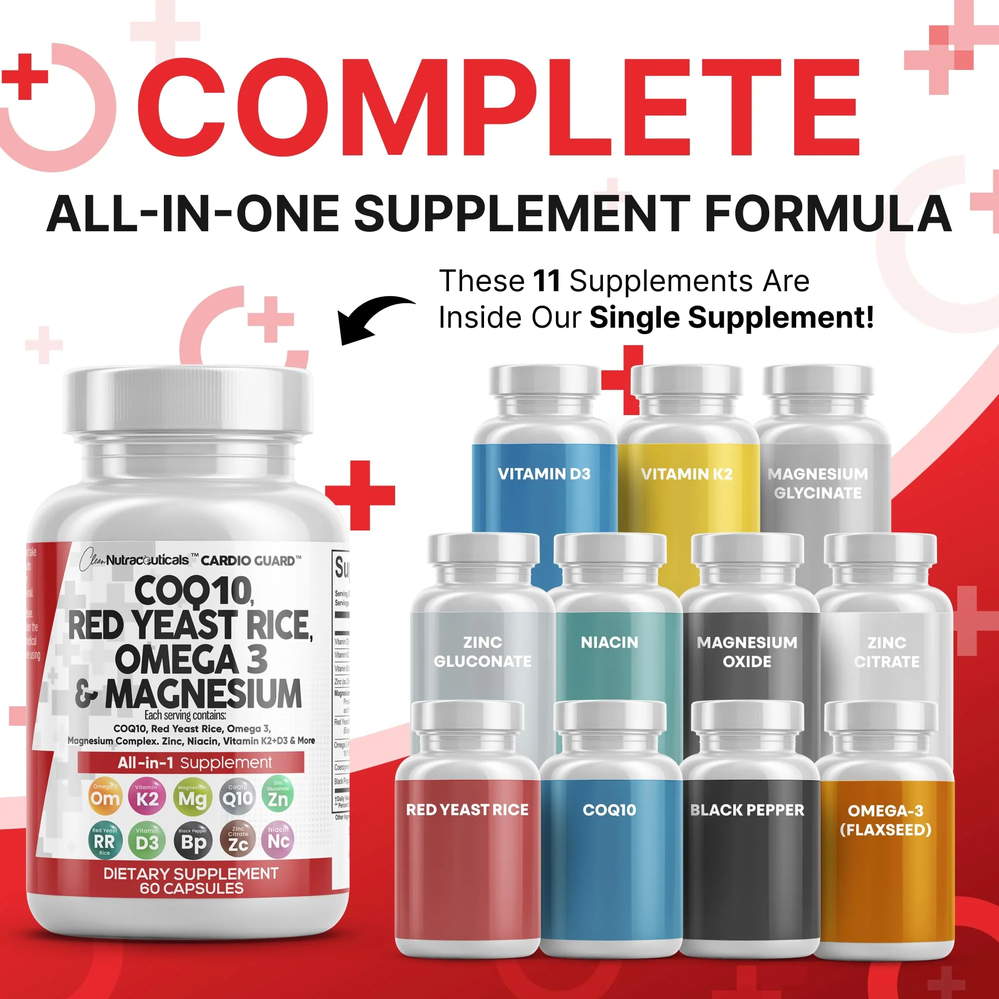 Clean Nutra CardioGuard: CoQ10 200mg + Red Yeast Rice | Omega-3, Mg, K2+D3 - Image 2
