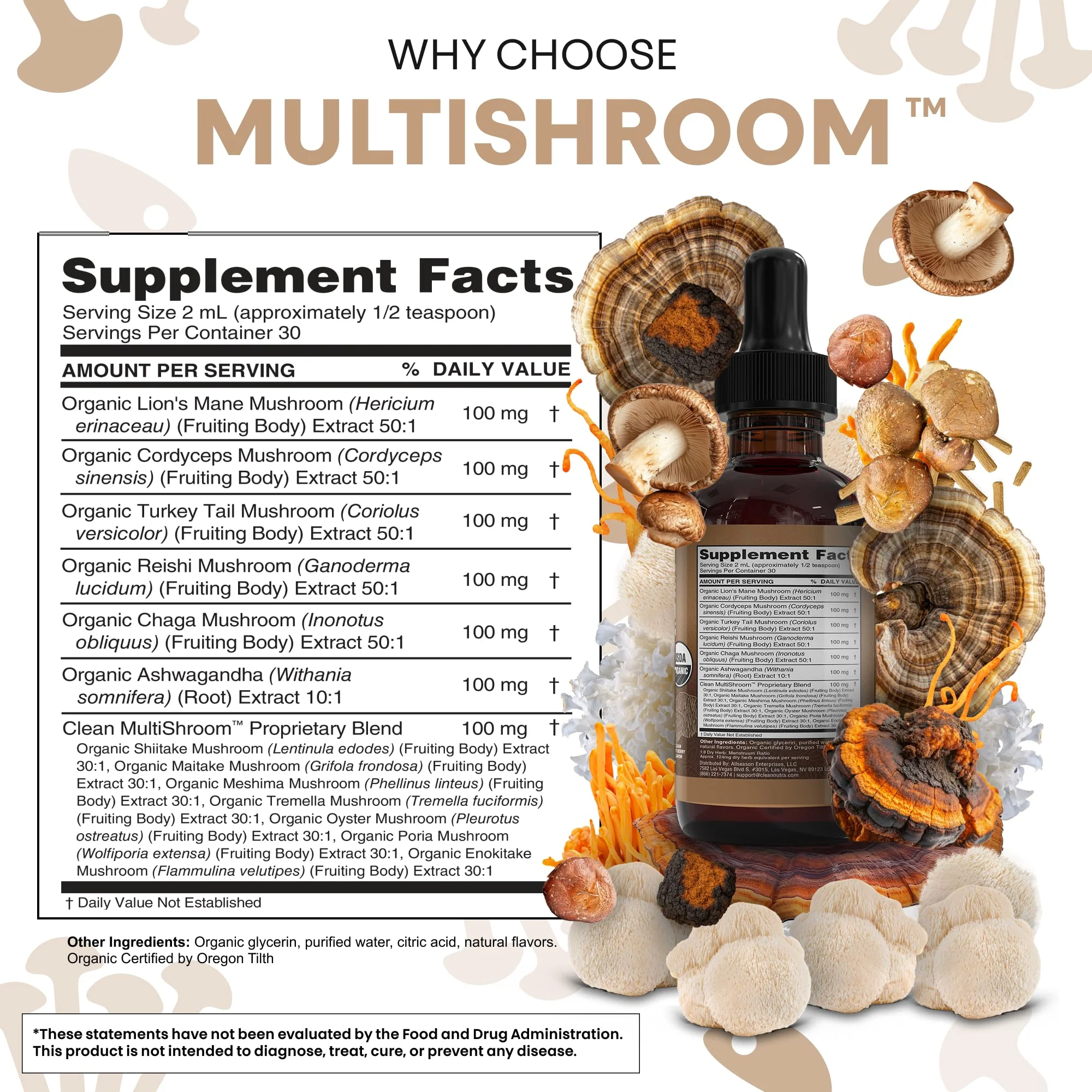 Clean Nutra Mushroom Liquid Drops | Lions Mane, Cordyceps, Reishi & Turkey Tail - Image 13