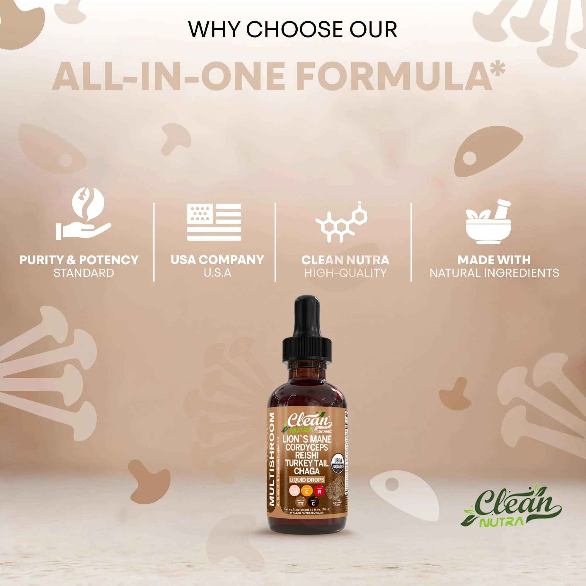 Clean Nutra Mushroom Liquid Drops | Lions Mane, Cordyceps, Reishi & Turkey Tail - Image 17