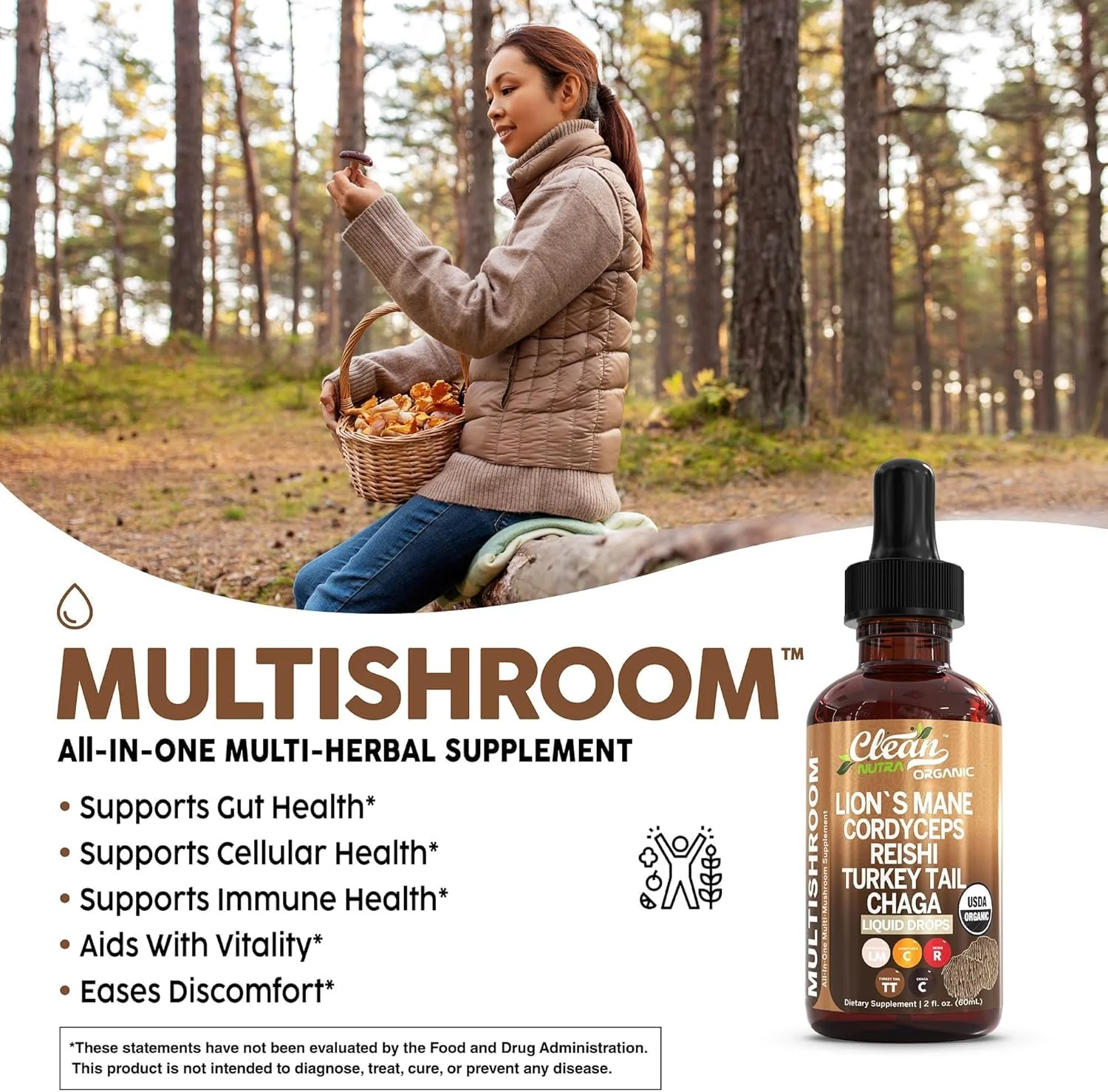 Clean Nutra Mushroom Liquid Drops | Lions Mane, Cordyceps, Reishi & Turkey Tail - Image 5