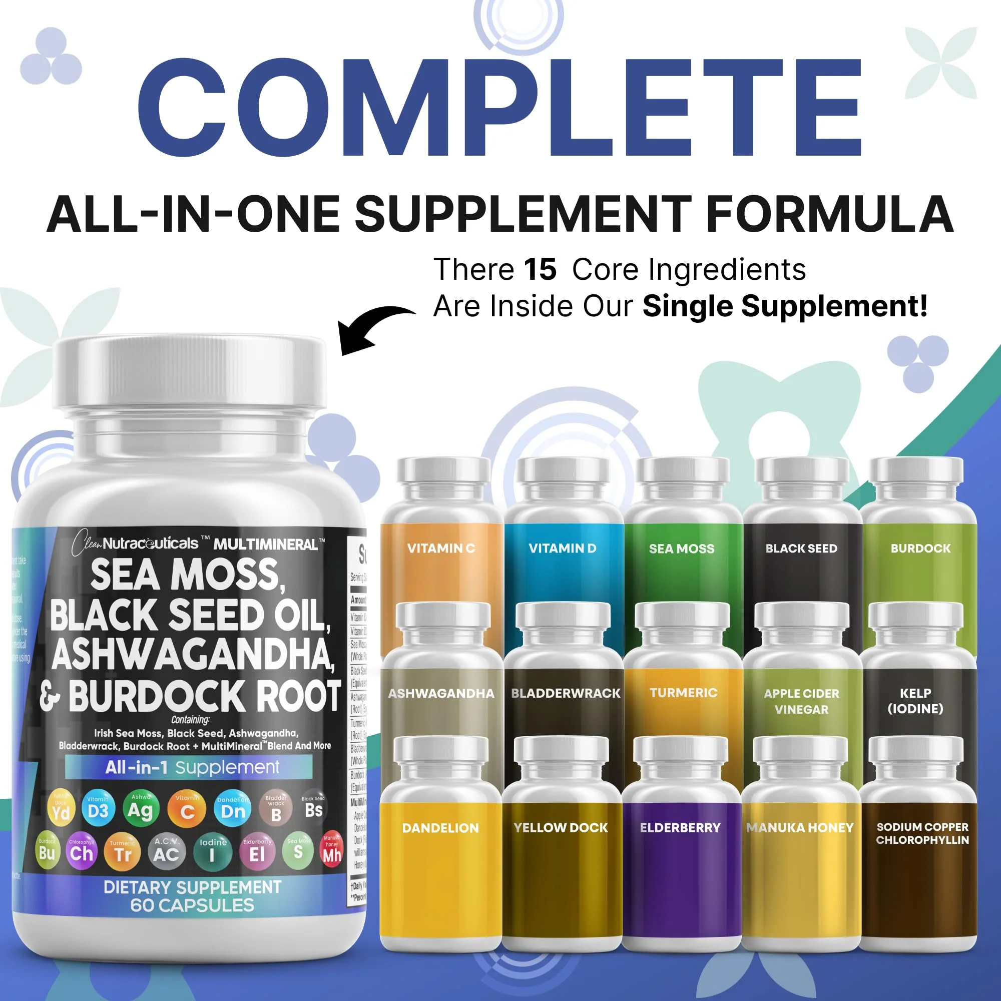 Clean Nutraceuticals 15-in-1 Sea Moss & Black Seed Oil 2-Pack | Ashwagandha Turmeric Blend - Image 11