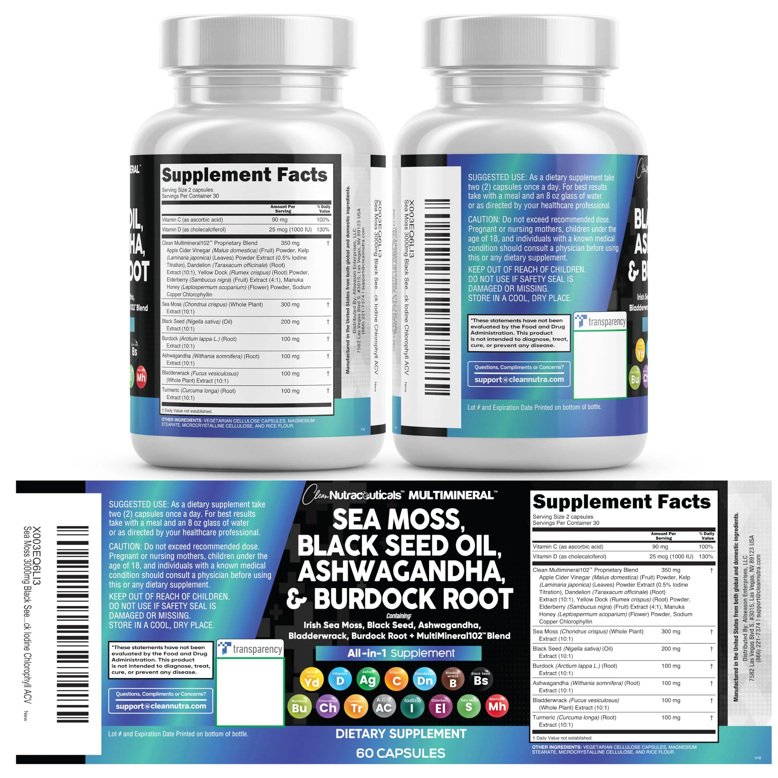 Clean Nutraceuticals 15-in-1 Sea Moss & Black Seed Oil 2-Pack | Ashwagandha Turmeric Blend - Image 17