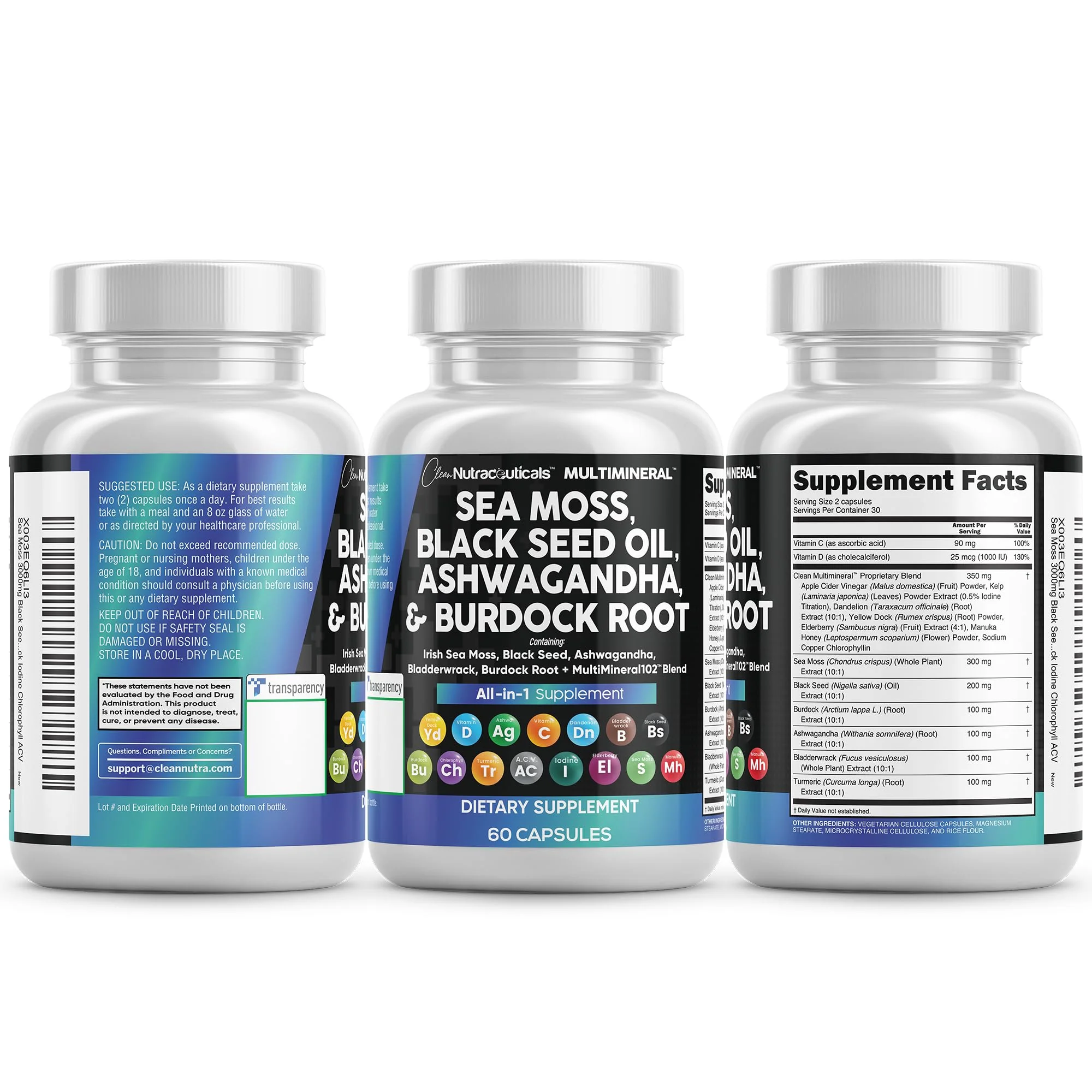 Clean Nutraceuticals 15-in-1 Sea Moss & Black Seed Oil 2-Pack | Ashwagandha Turmeric Blend - Image 9