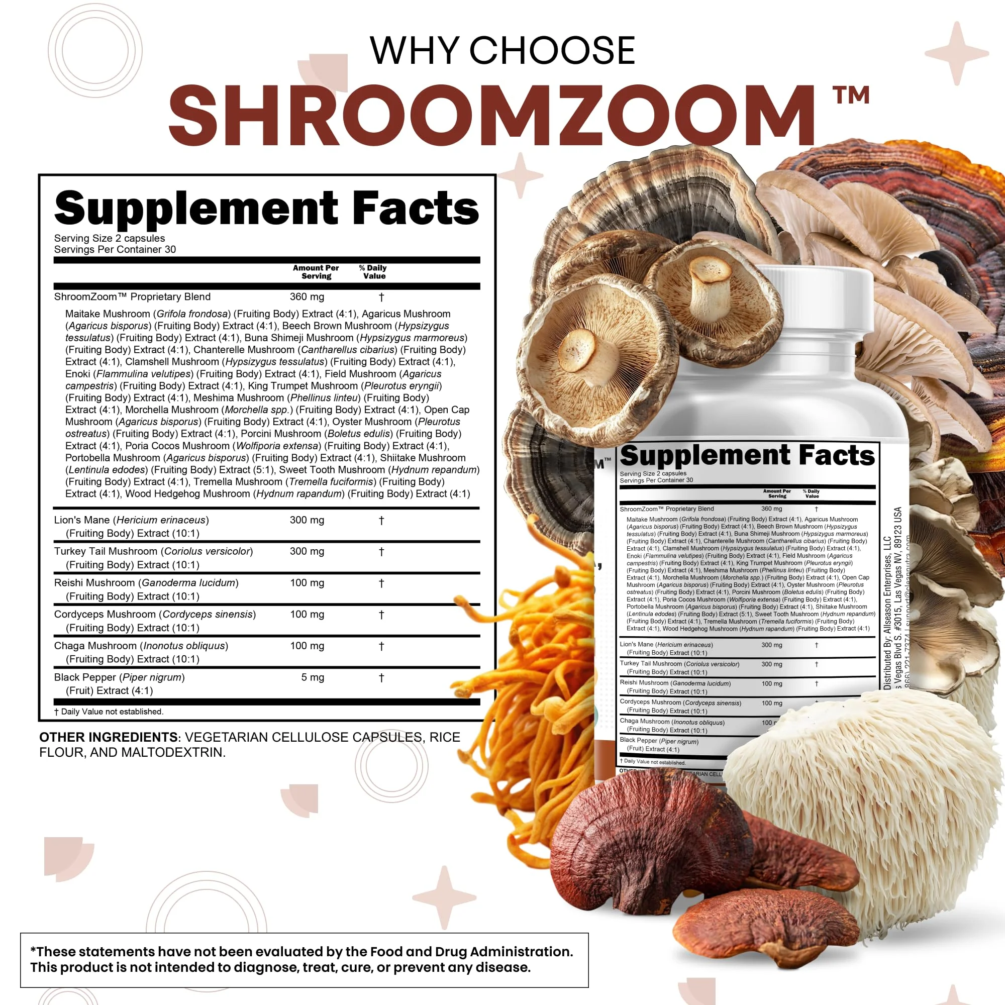 Clean Nutraceuticals 20-in-1 Mushroom Supplement – Lions Mane, Turkey Tail & More (1 Pack) - Image 4