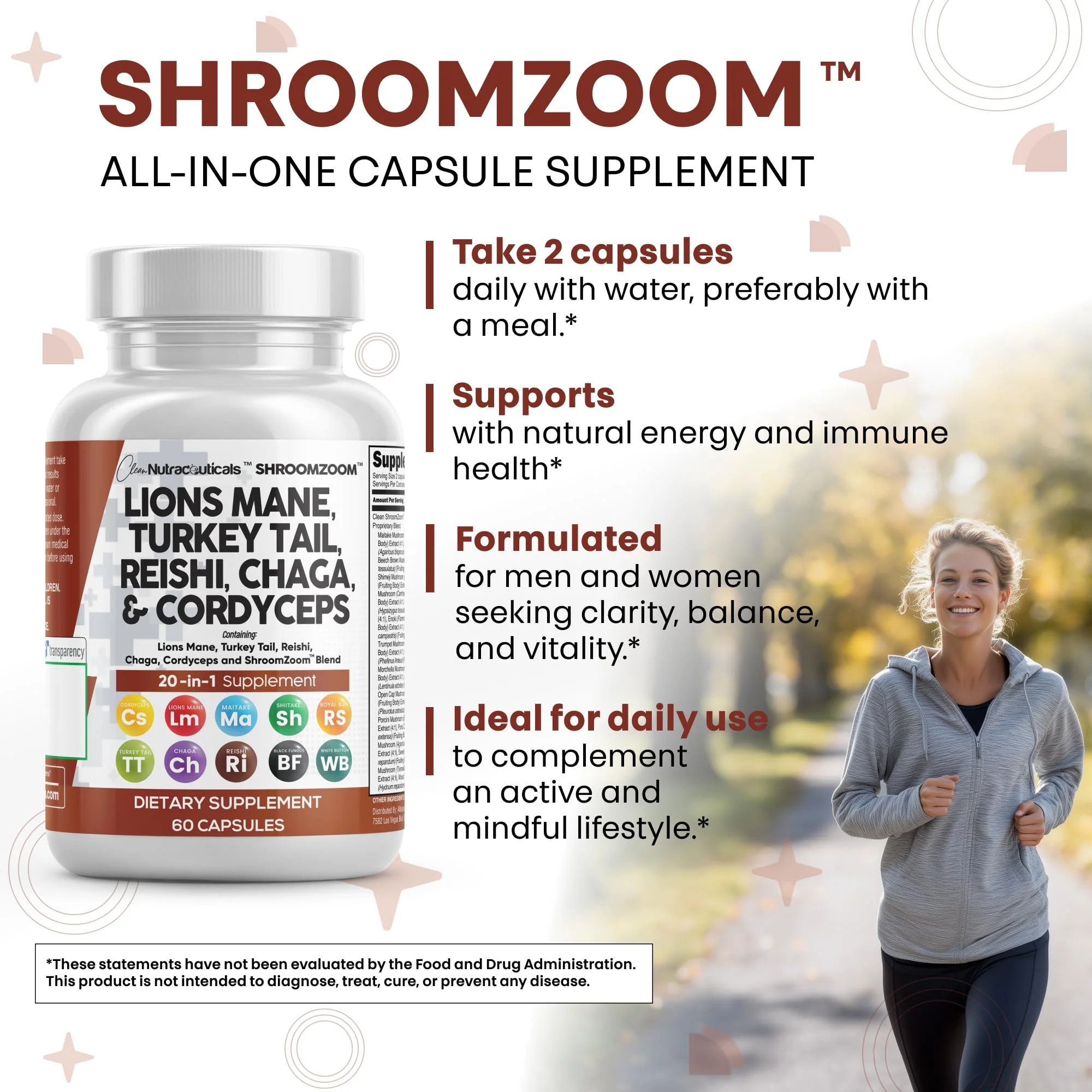 Clean Nutraceuticals 20-in-1 Mushroom Supplement – Lions Mane, Turkey Tail & More (1 Pack) - Image 6