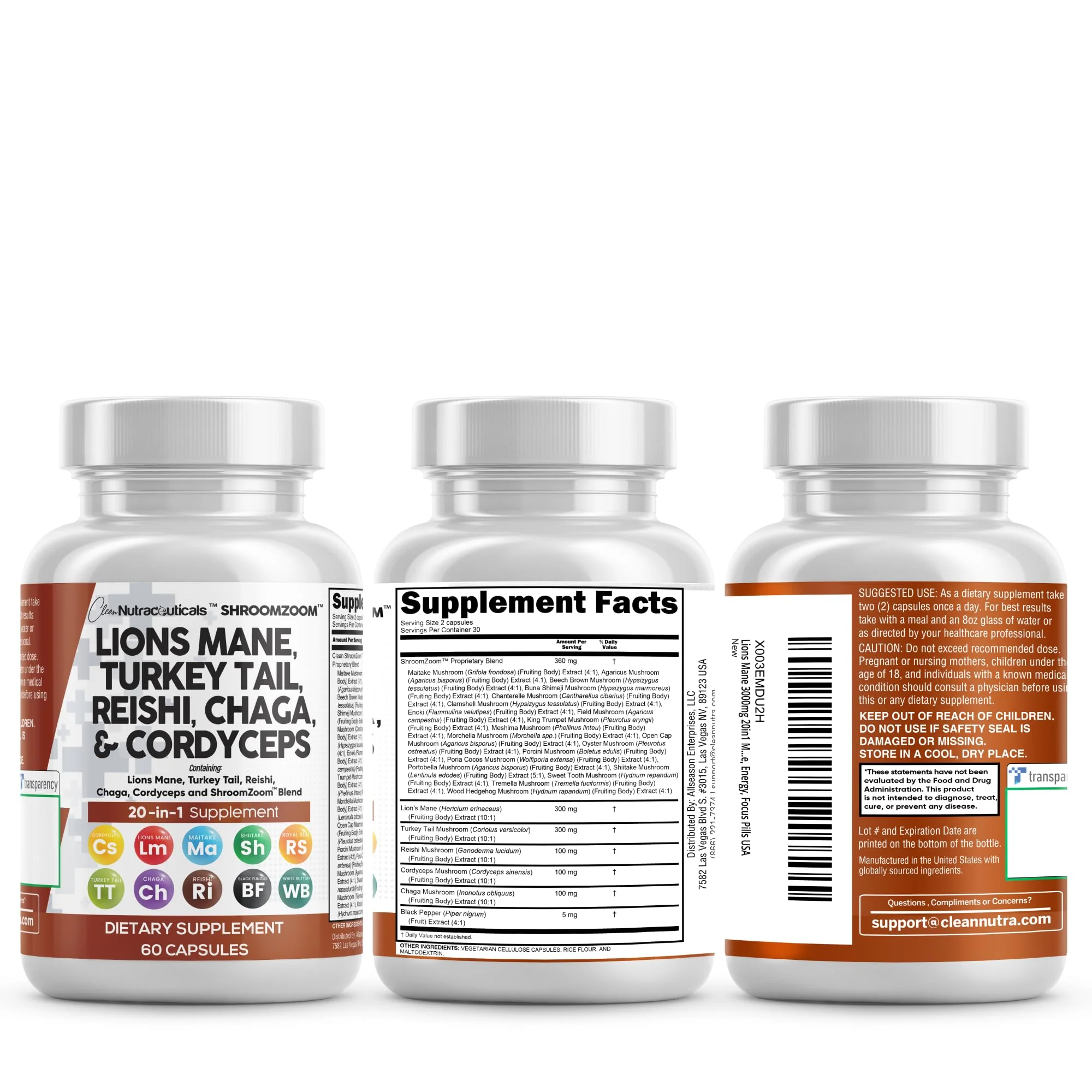 Clean Nutraceuticals 20-in-1 Mushroom Supplement – Lions Mane, Turkey Tail & More (1 Pack) - Image 8
