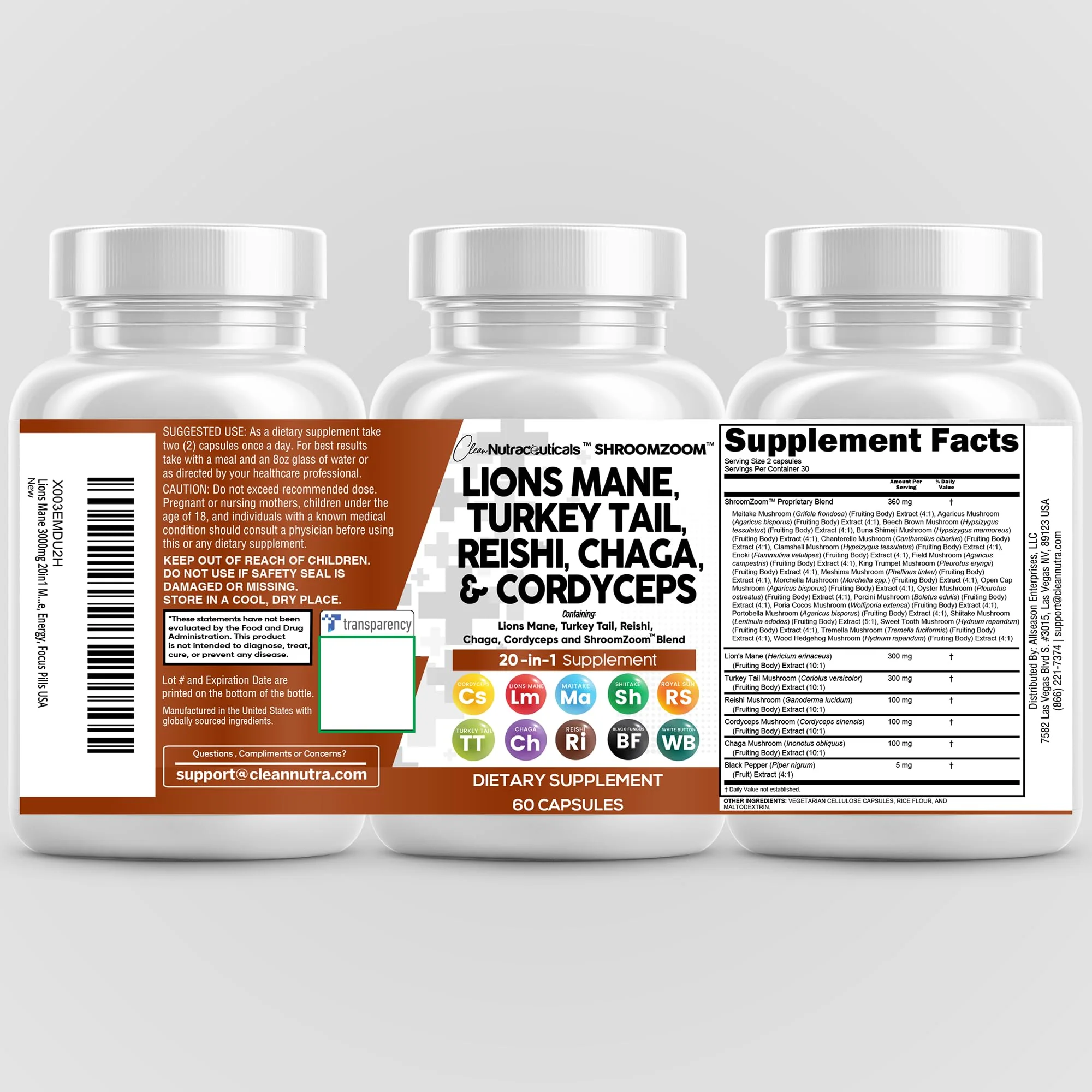 Clean Nutraceuticals 20-in-1 Mushroom Supplement – Lions Mane, Turkey Tail & More (1 Pack) - Image 9