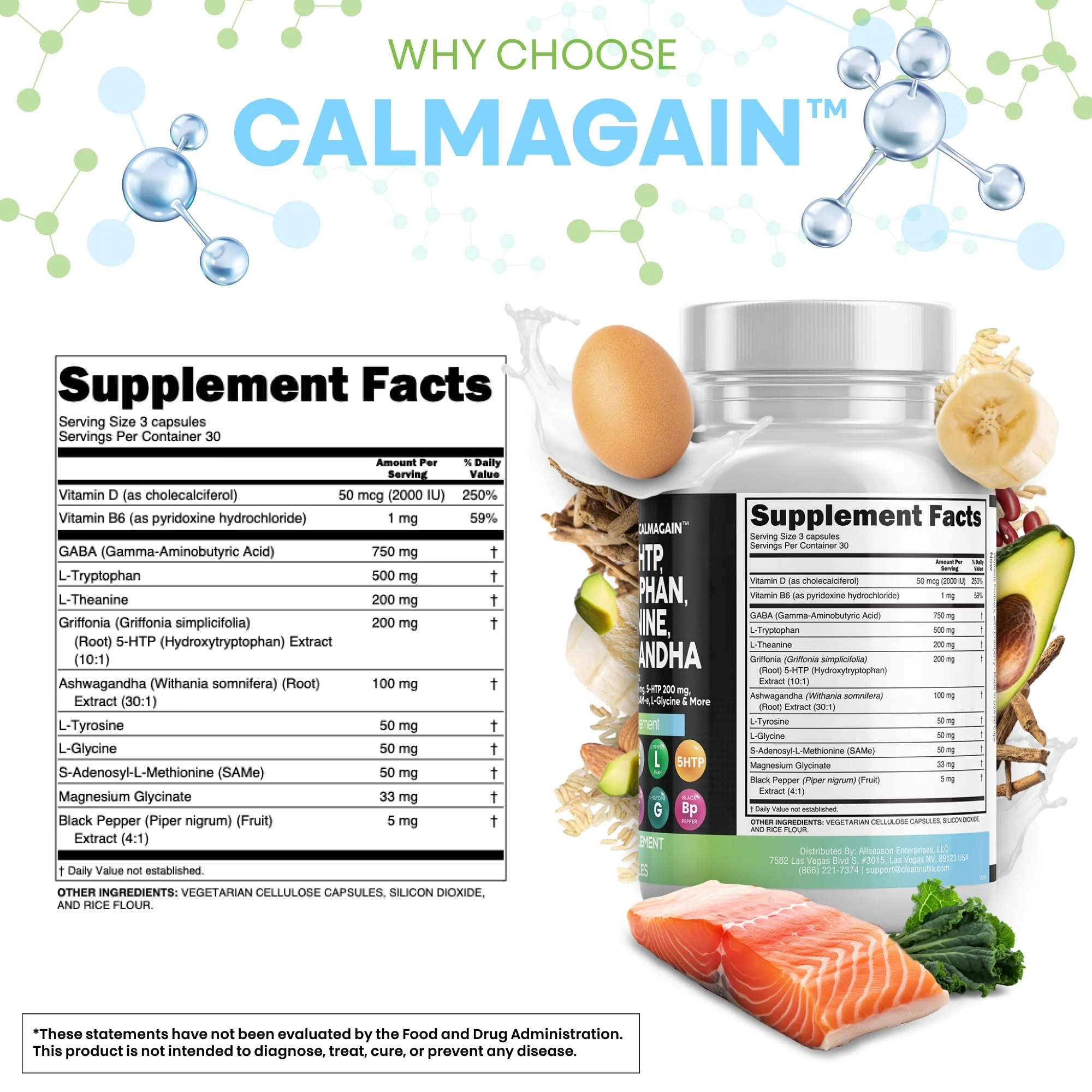 Clean Nutraceuticals CalmAgain – GABA 750mg, 5-HTP 200mg, L-Theanine 200mg Mood Support - Image 4