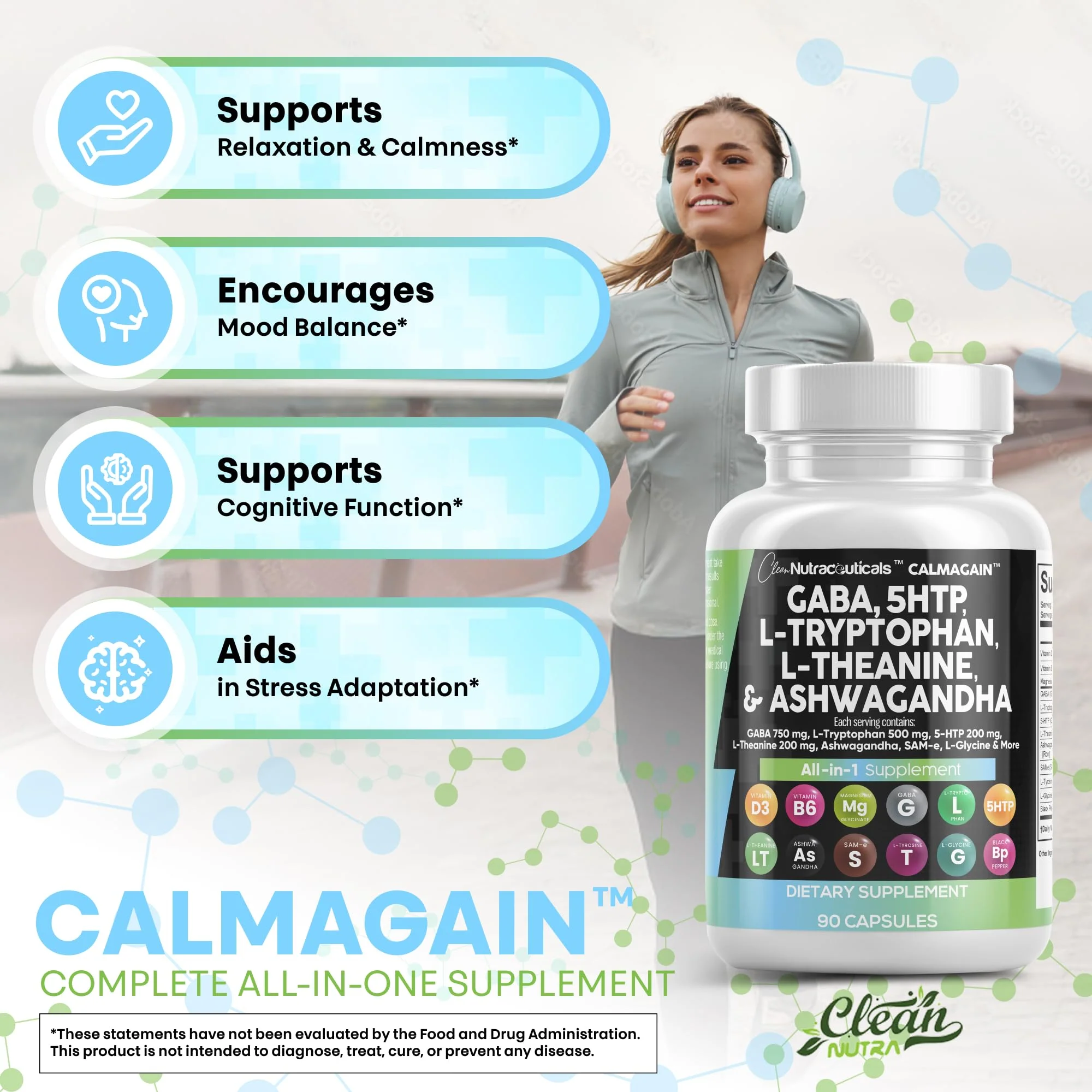 Clean Nutraceuticals CalmAgain – GABA 750mg, 5-HTP 200mg, L-Theanine 200mg Mood Support - Image 5