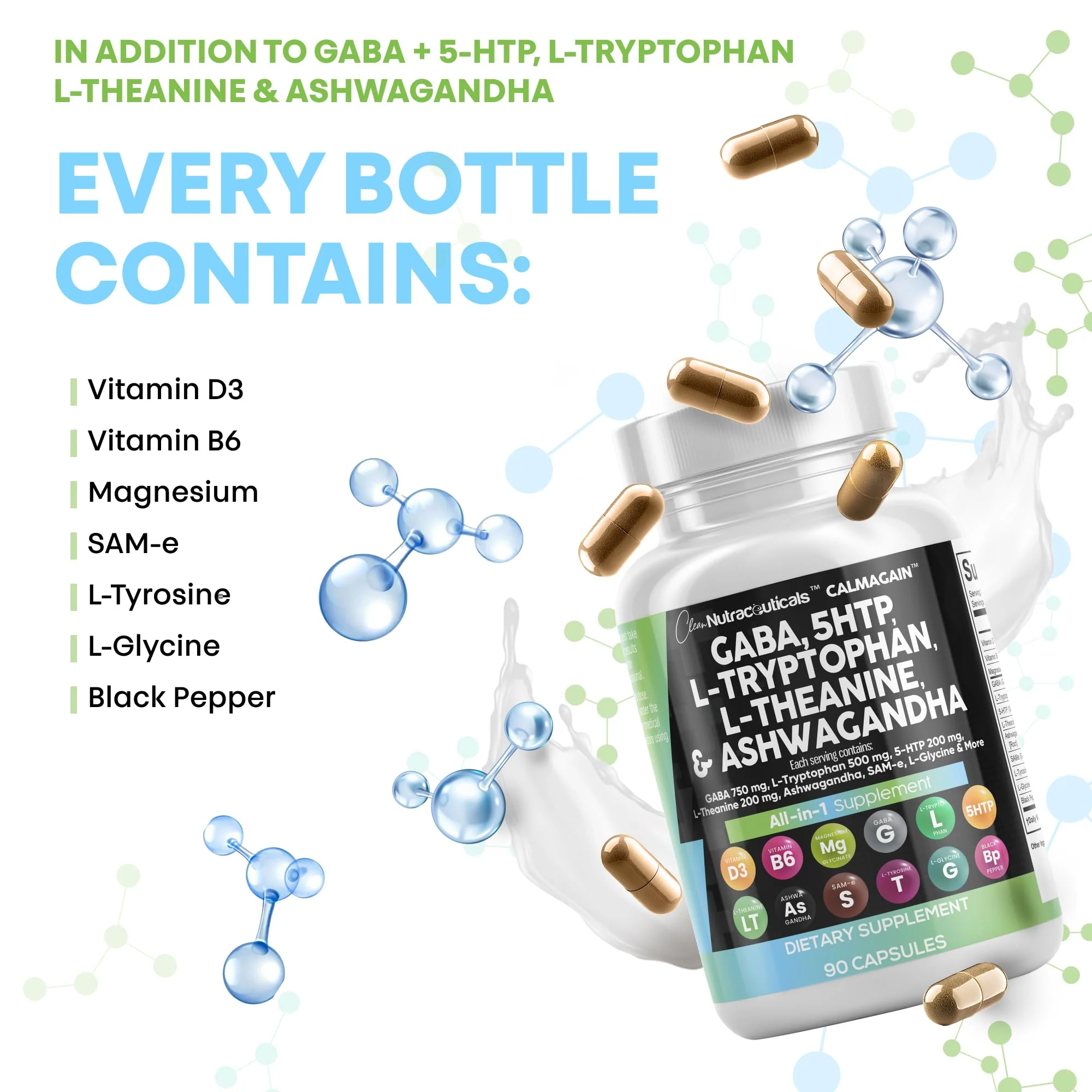 Clean Nutraceuticals CalmAgain – GABA 750mg, 5-HTP 200mg, L-Theanine 200mg Mood Support - Image 7