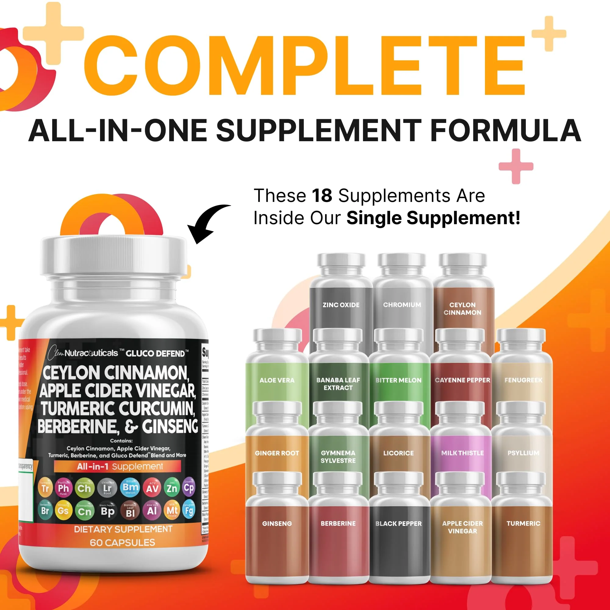 Clean Nutraceuticals Ceylon Cinnamon & Berberine Capsules with Apple Cider Vinegar – 16-in-1 Formula - Image 2