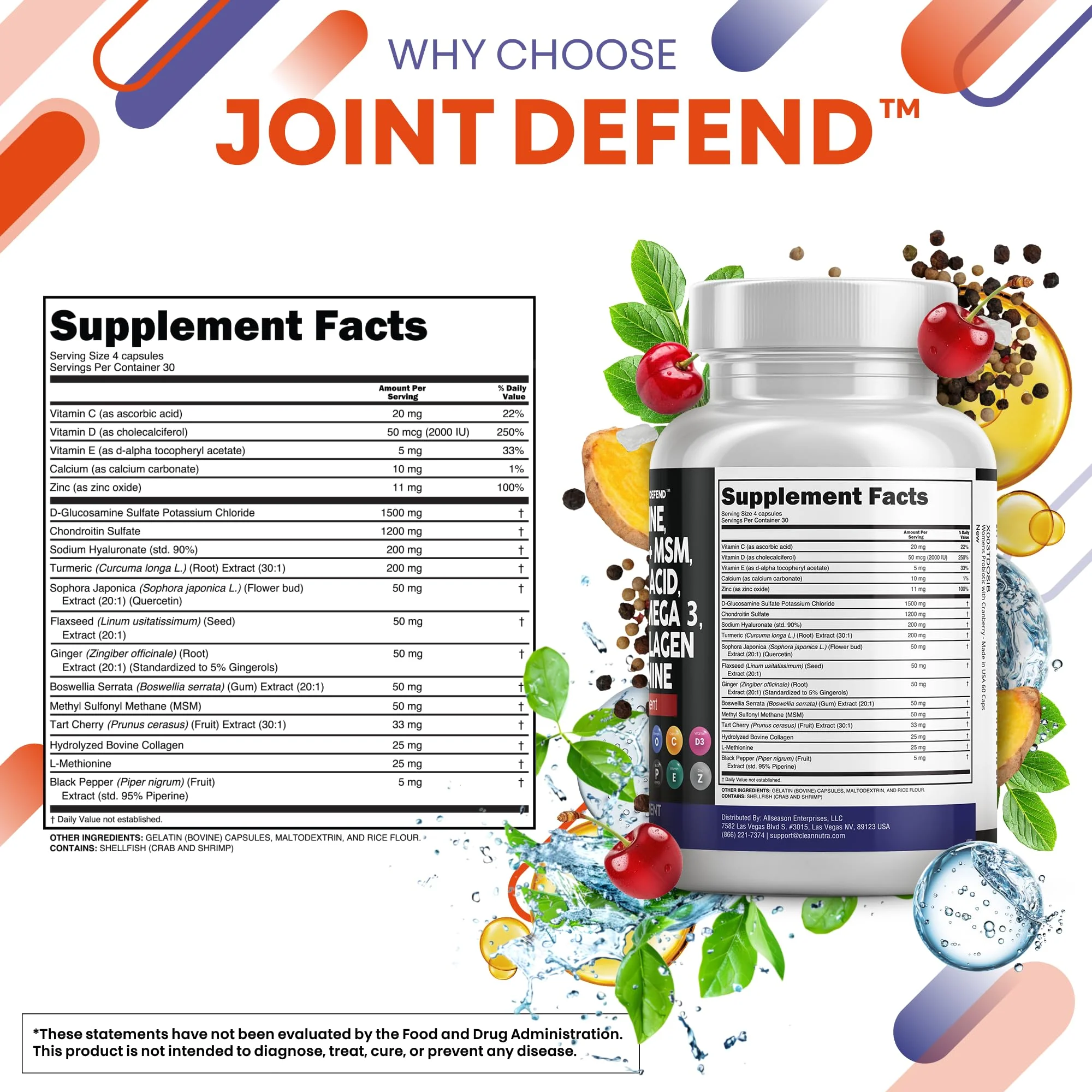 Clean Nutraceuticals Joint Defend – 15-in-1 Joint Health Capsule (Glucosamine 1500mg, Turmeric Curcumin, MSM, Collagen, Hyaluronic Acid, Omega-3) Pack of 2 - Image 4