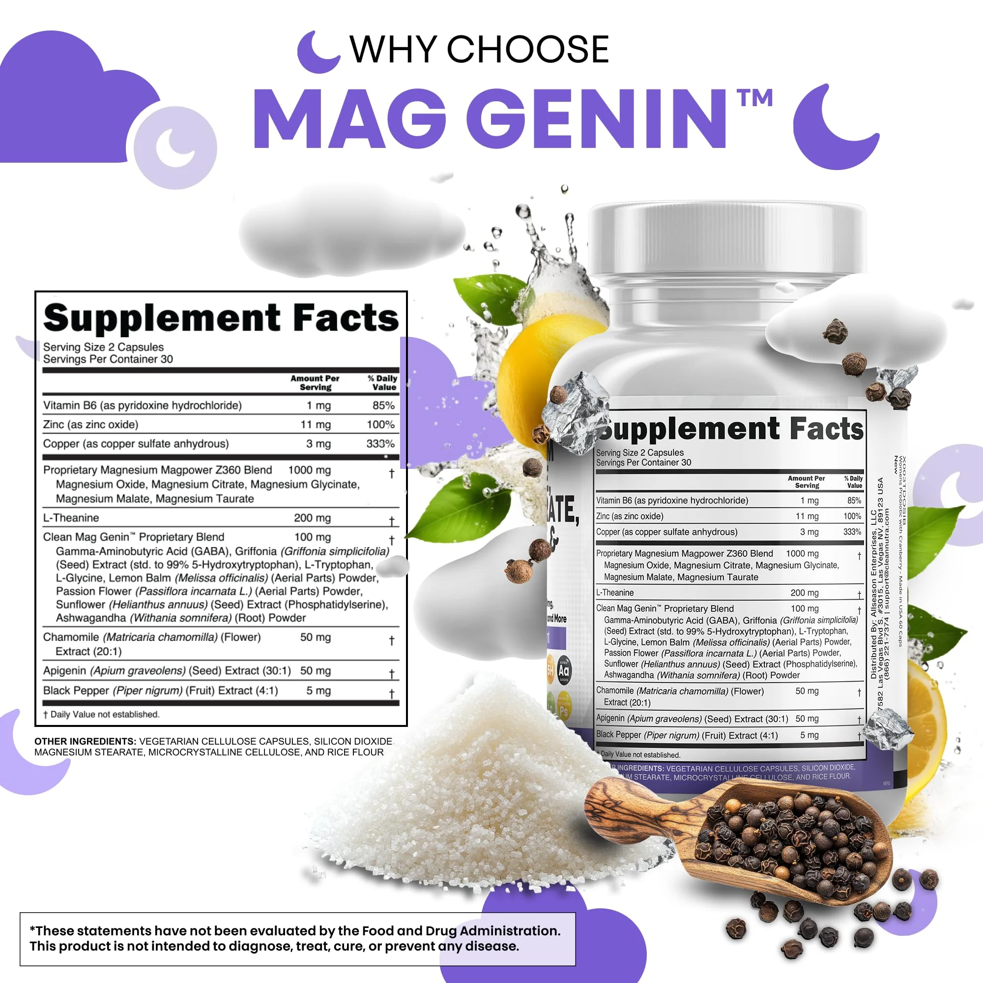Clean Nutraceuticals Magnesium Glycinate Complex 1000mg with L-Theanine 200mg and Apigenin 50mg Citrate Taurate – 60 Count Pack of 2 - Image 13