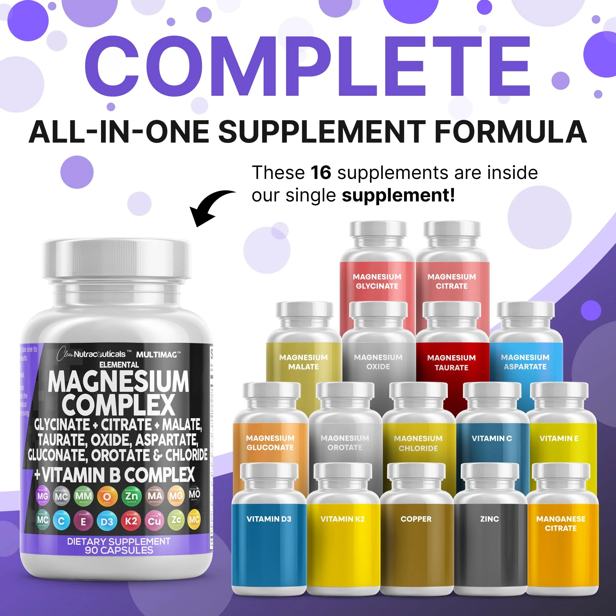Clean Nutraceuticals MultiMag Magnesium Complex (9 Forms) with Zinc, Copper, Manganese & B Vitamins – 1 Pack - Image 2