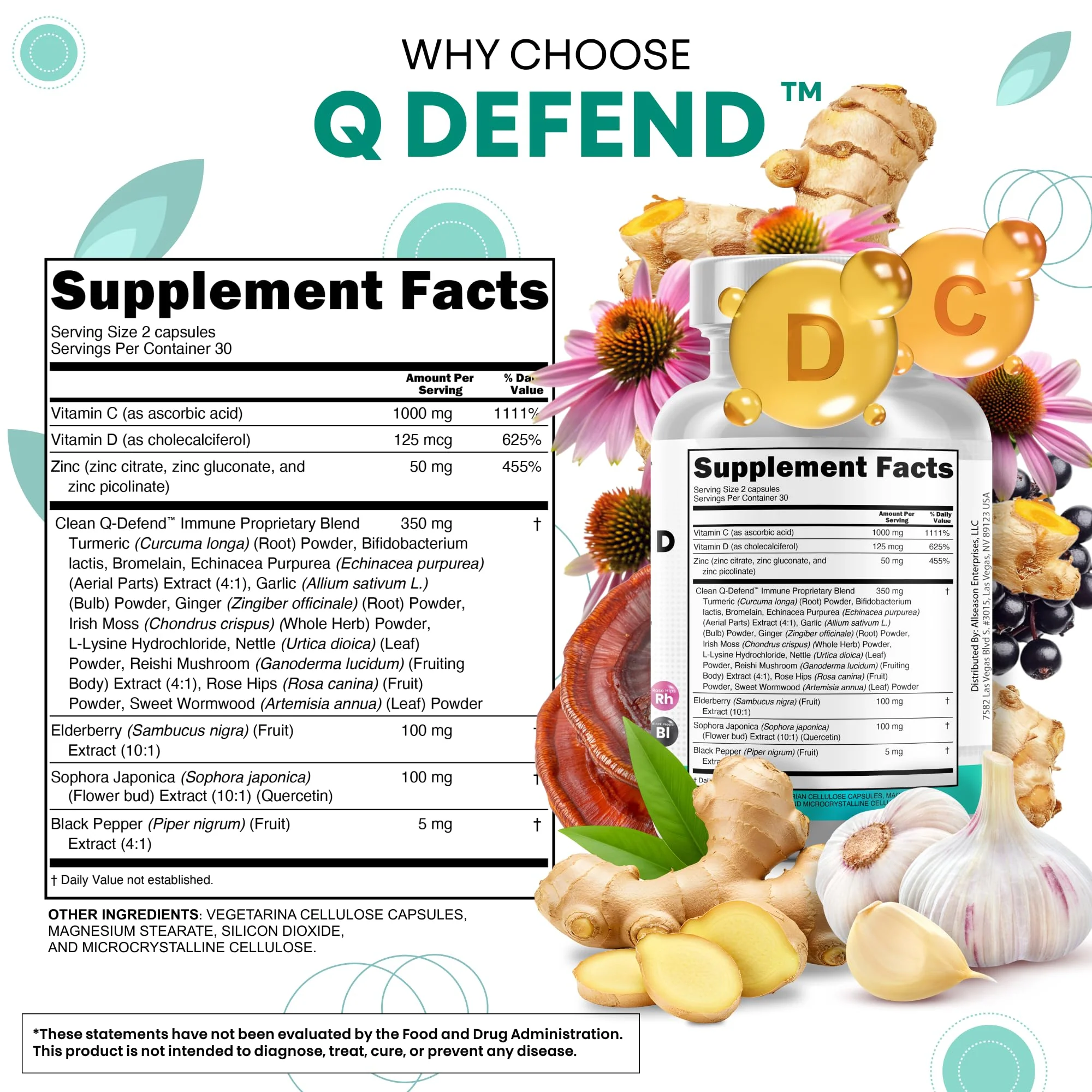 Clean Nutraceuticals Q-Defend Immune Blend: Quercetin, Zinc, Vitamin C & D, Bromelain & Elderberry for Lung Immune Support (60 Count Pack of 5) - Image 11