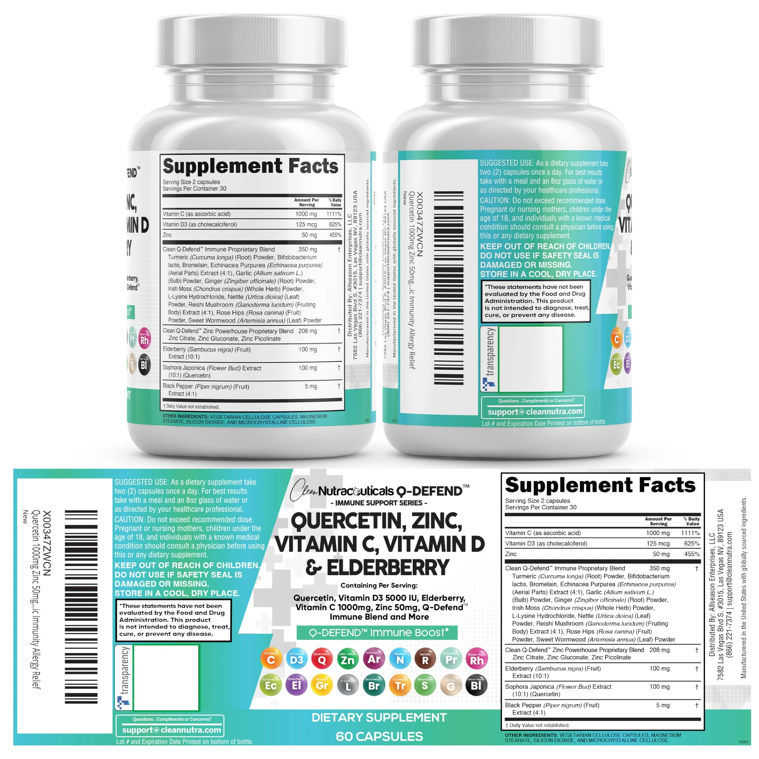 Clean Nutraceuticals Q-Defend Immune Blend: Quercetin, Zinc, Vitamin C & D, Bromelain & Elderberry for Lung Immune Support (60 Count Pack of 5) - Image 17