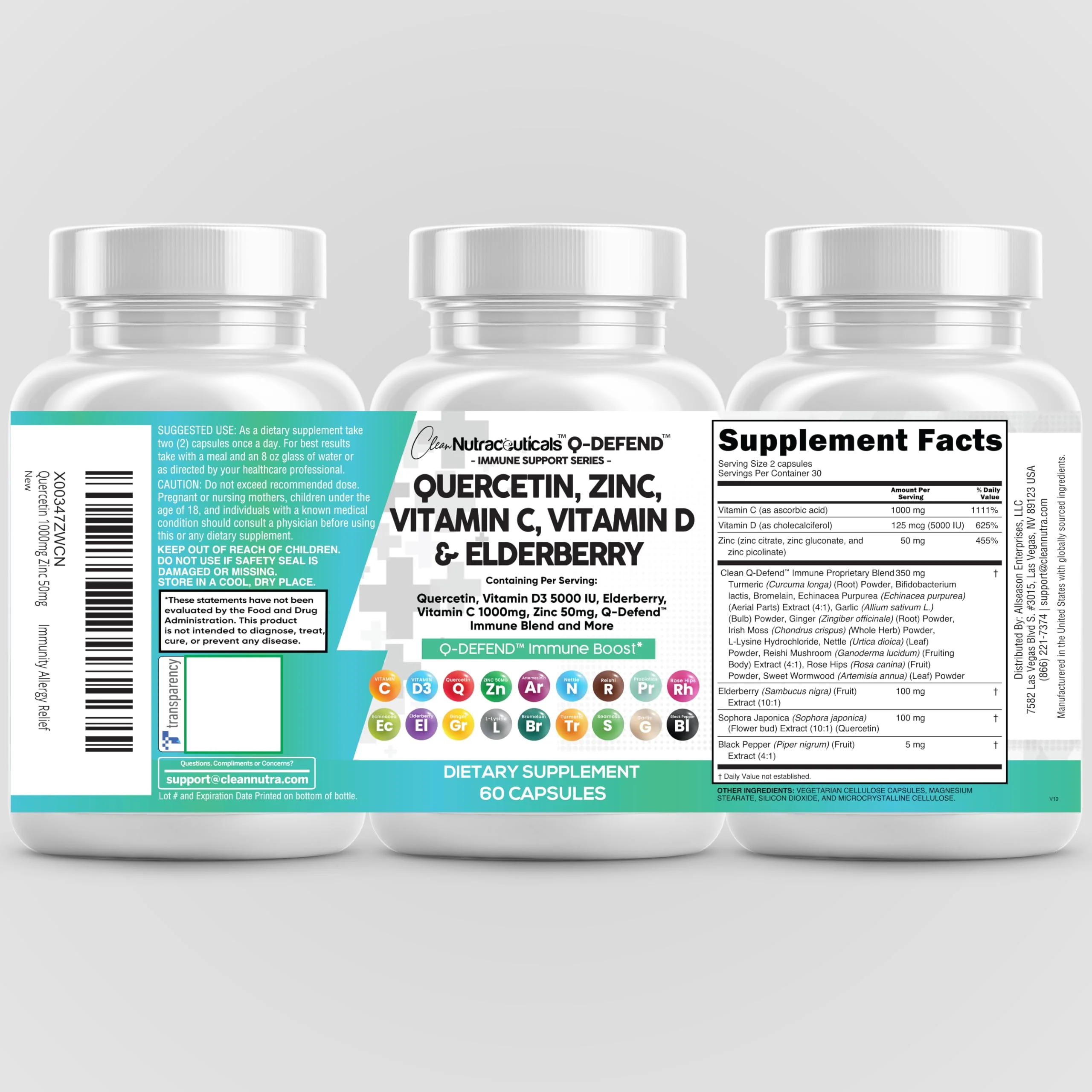 Clean Nutraceuticals Quercetin, Zinc, Vitamin C & D, Bromelain, Elderberry – Lung Immune Support (60 Count x 2) - Image 12