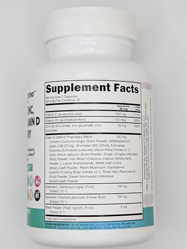 Clean Nutraceuticals Quercetin, Zinc, Vitamin C & D, Bromelain, Elderberry – Lung Immune Support (60 Count x 2) - Image 3