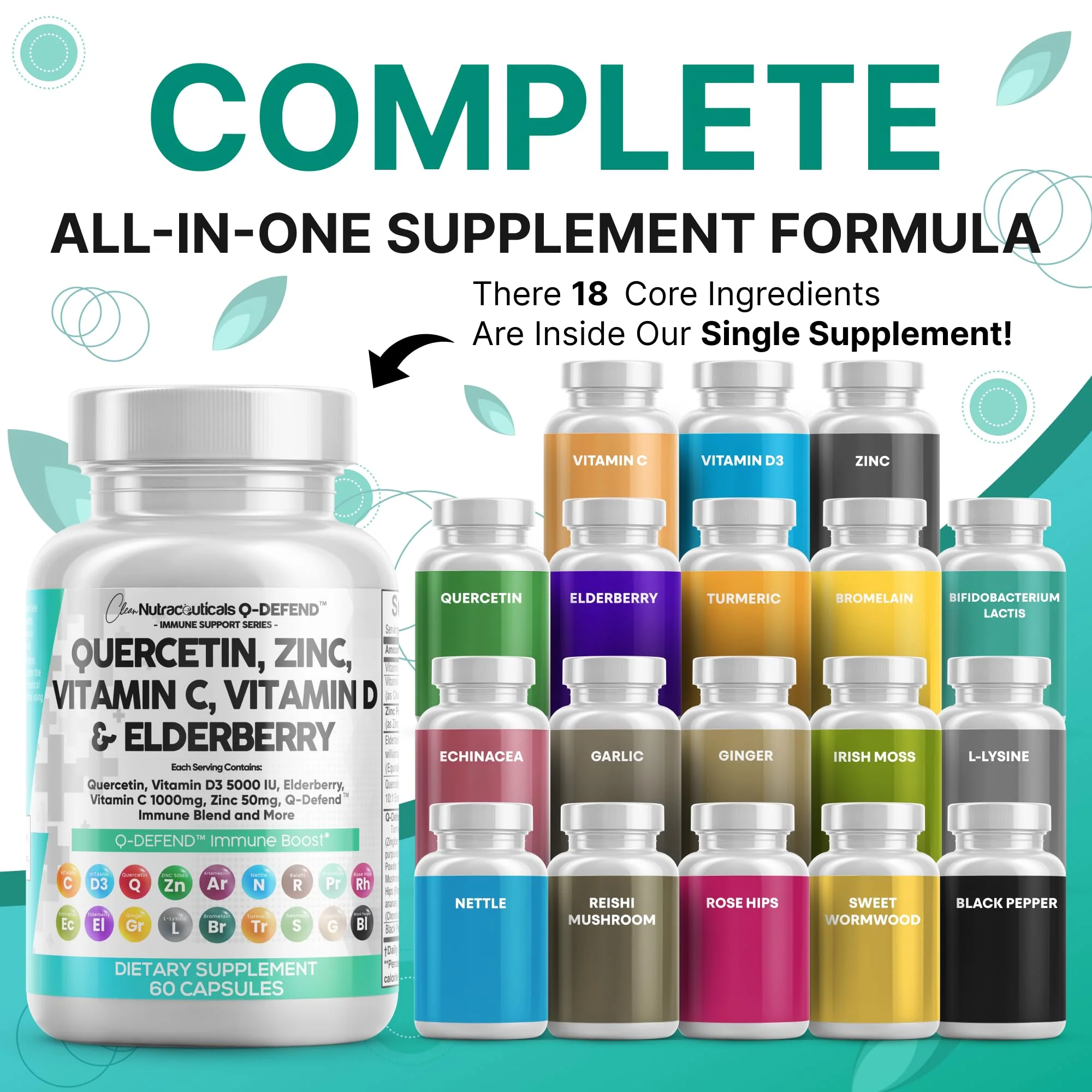 Clean Nutraceuticals Quercetin, Zinc, Vitamin C & D, Bromelain, Elderberry – Lung Immune Support (60 Count x 2) - Image 5