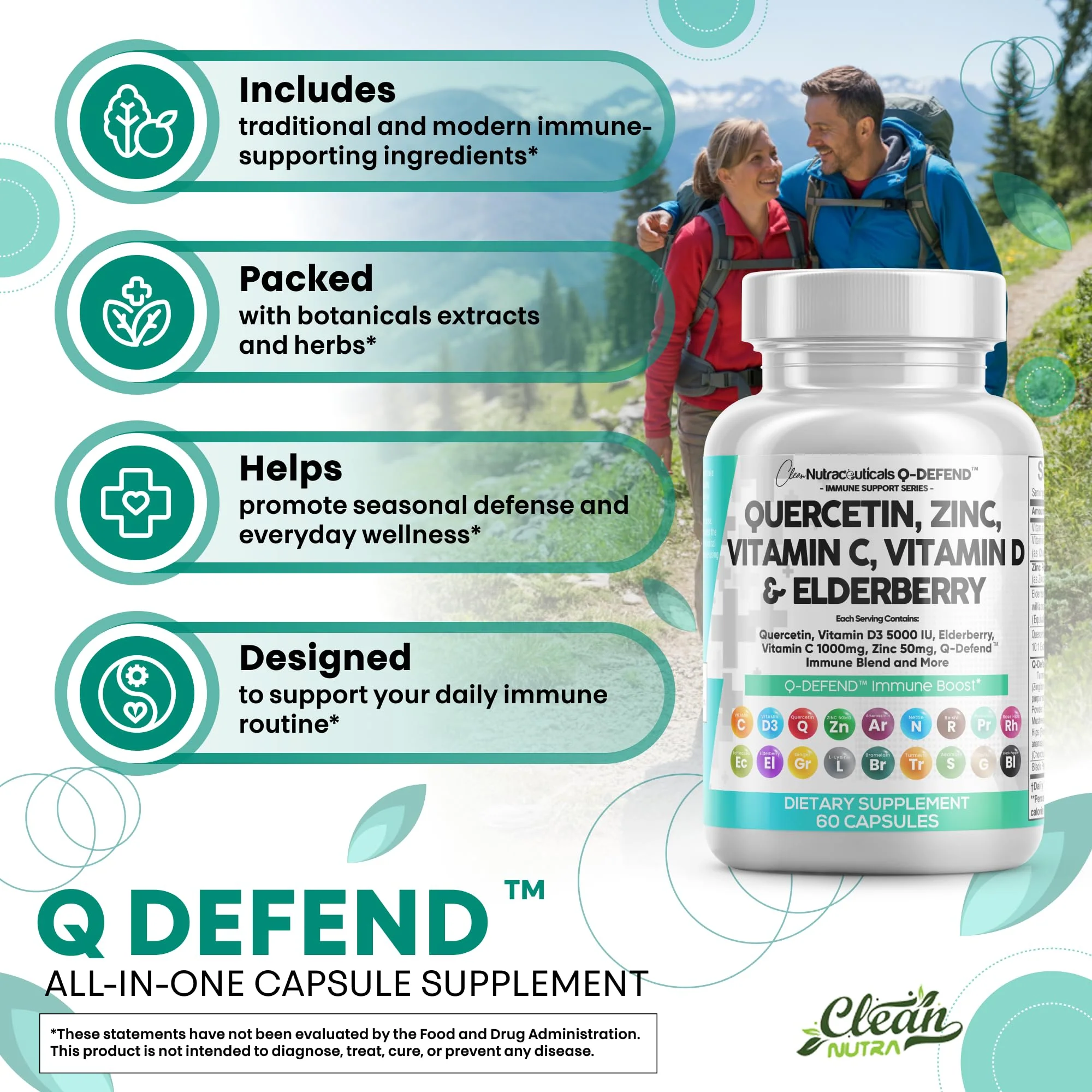 Clean Nutraceuticals Quercetin, Zinc, Vitamin C & D, Bromelain, Elderberry – Lung Immune Support (60 Count x 2) - Image 8