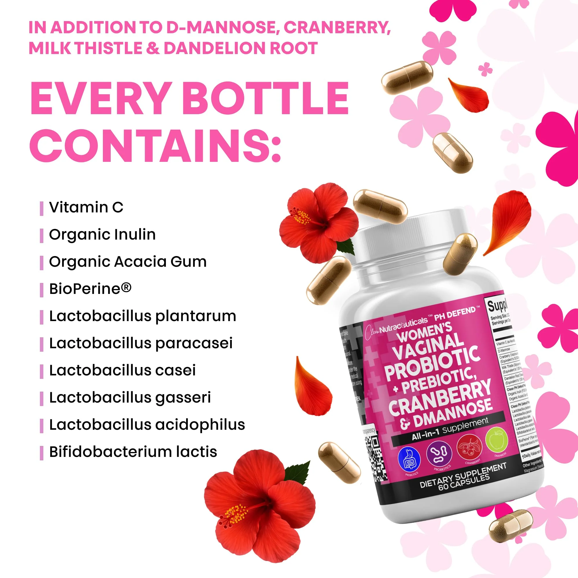 Clean Nutraceuticals Vaginal Probiotics + Prebiotics 20B – Cranberry & D-Mannose Urinary Health, 3-Pack - Image 7