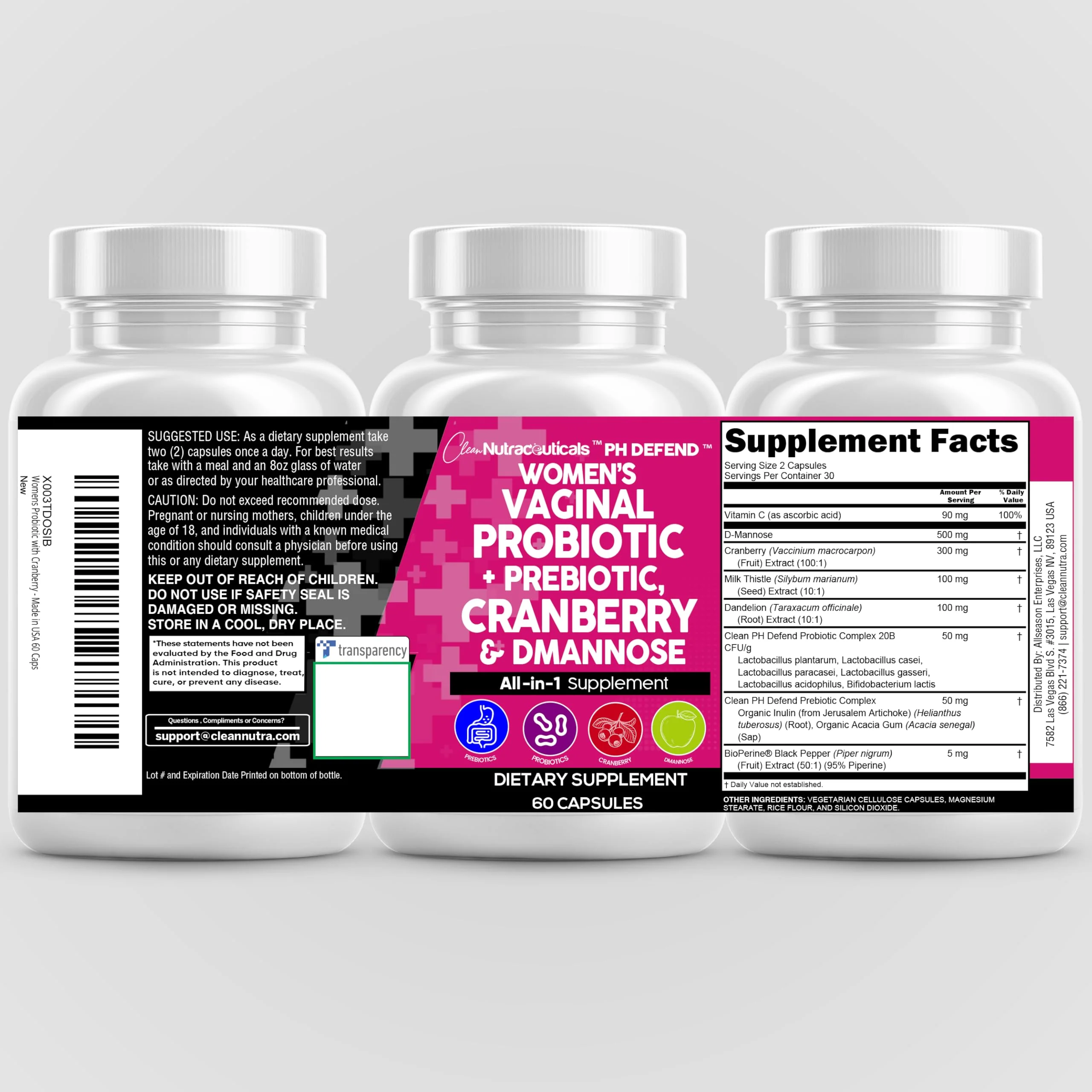 Clean Nutraceuticals Vaginal Probiotics + Prebiotics 20B – Cranberry & D-Mannose Urinary Health, 3-Pack - Image 9