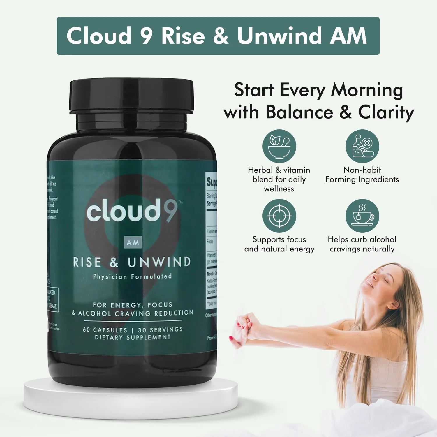 Cloud9 Rise & Unwind AM – Morning Wellness Supplement for Energy, Focus & Vitality (60 Capsules) - Image 5