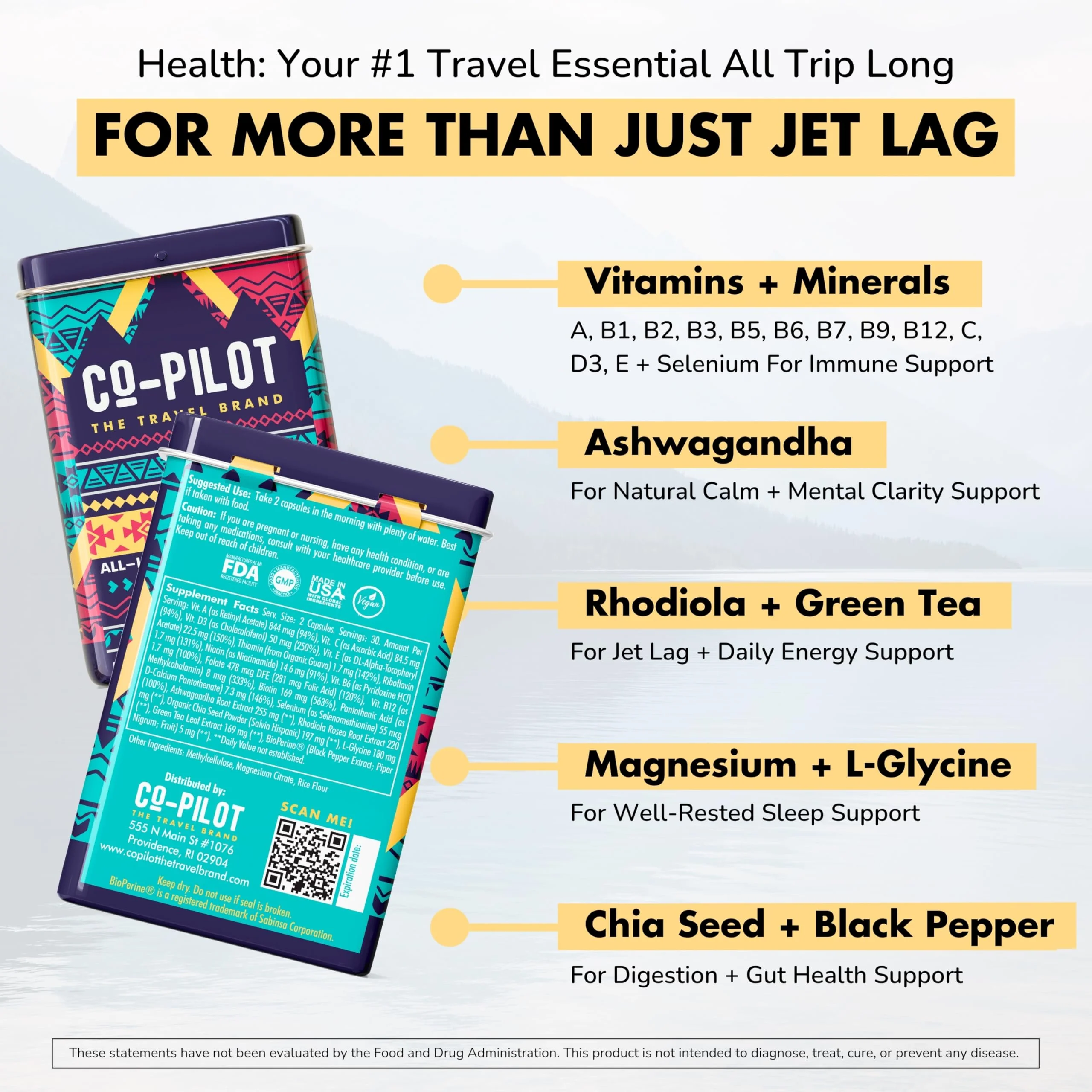Co-Pilot Travel Brand 2 Pack - Jet Lag Prevention, Ashwagandha, Rhodiola, D3+ for Immune Support | Vegan 120 Count - Image 12