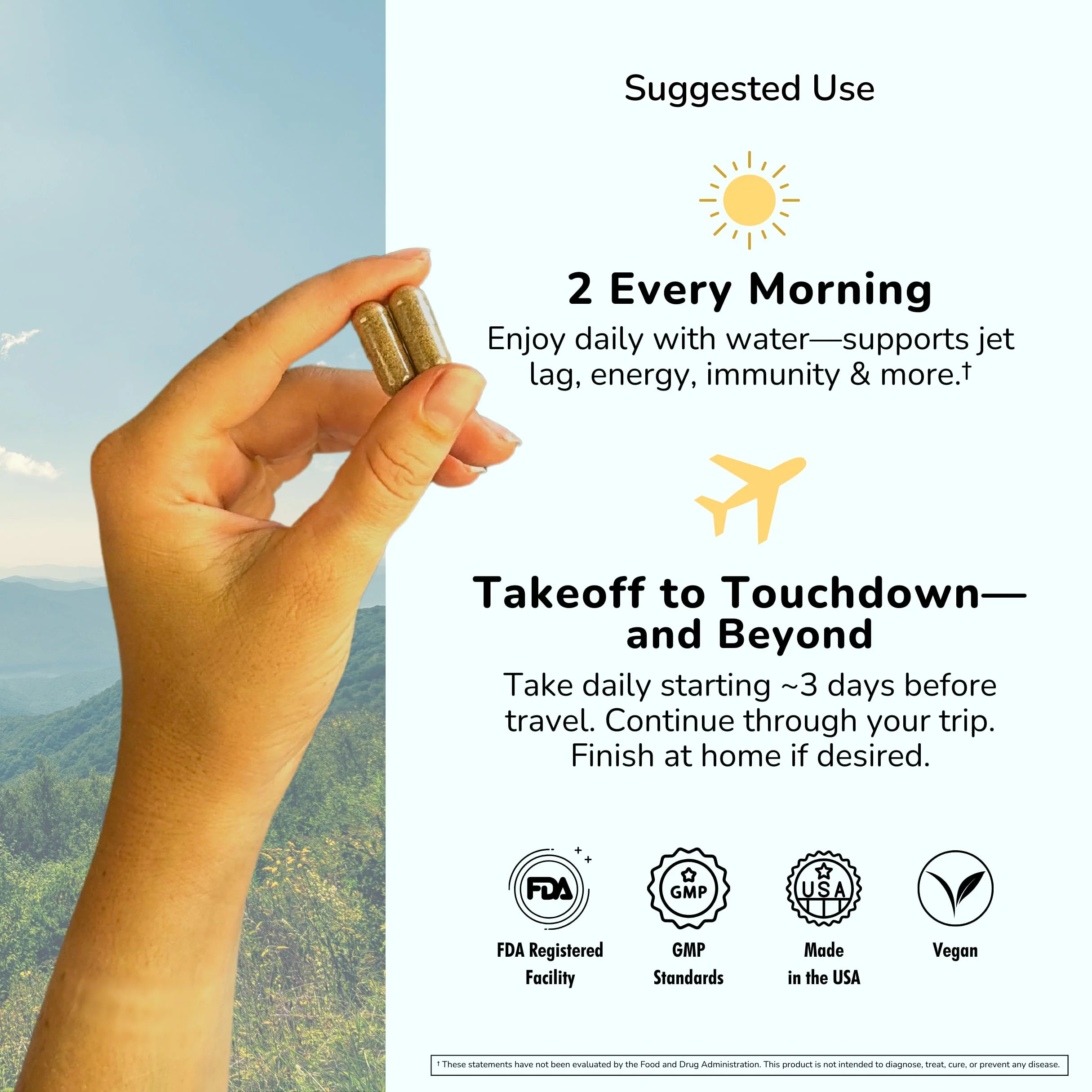 Co-Pilot Travel Brand 2 Pack - Jet Lag Prevention, Ashwagandha, Rhodiola, D3+ for Immune Support | Vegan 120 Count - Image 4
