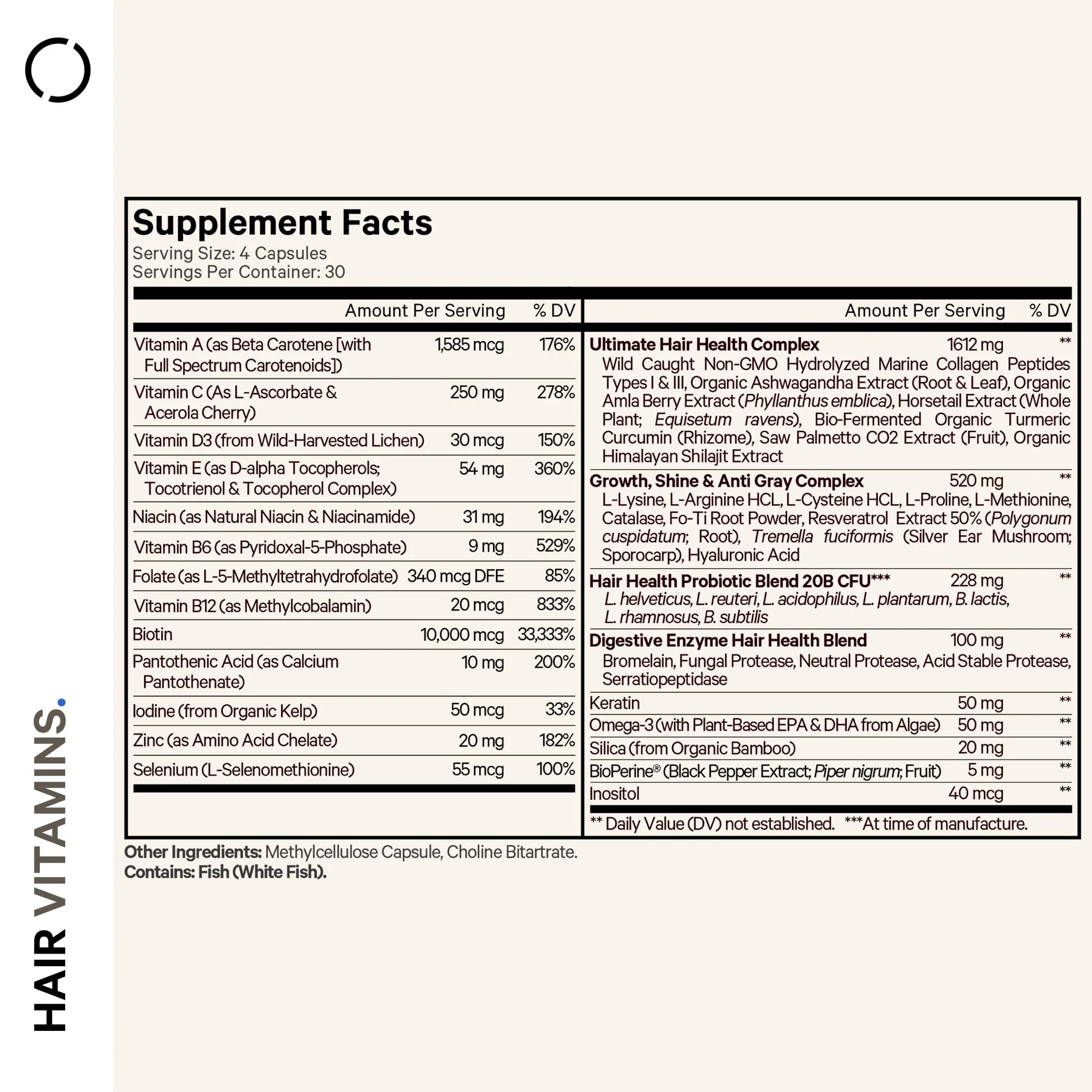 Codeage Hair Vitamins 10000 mcg Biotin – Hair Nutrition with Collagen, Keratin & Probiotics | 120 Capsules - Image 11